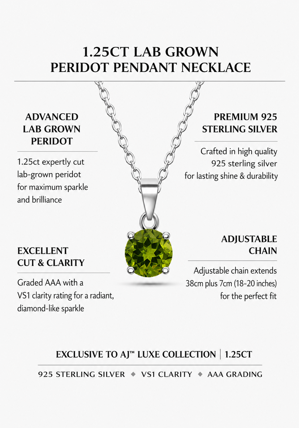 1.25ct Lab Grown Peridot Pendant Necklace