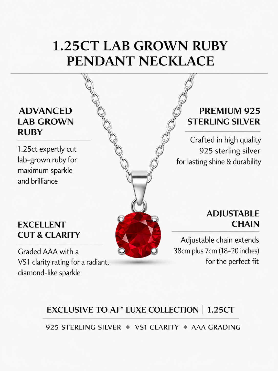 1.25ct Lab Grown Ruby Pendant Necklace