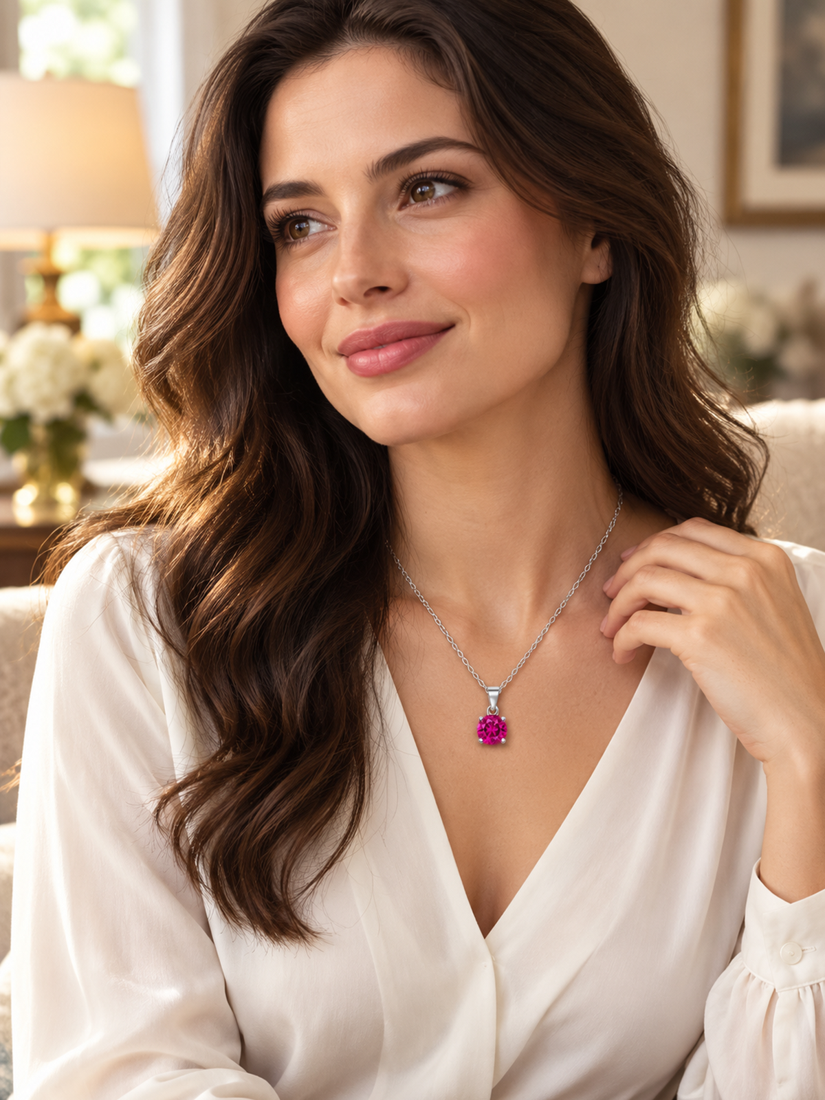 2ct Lab Grown Rose Pink Tourmaline Pendant Necklace