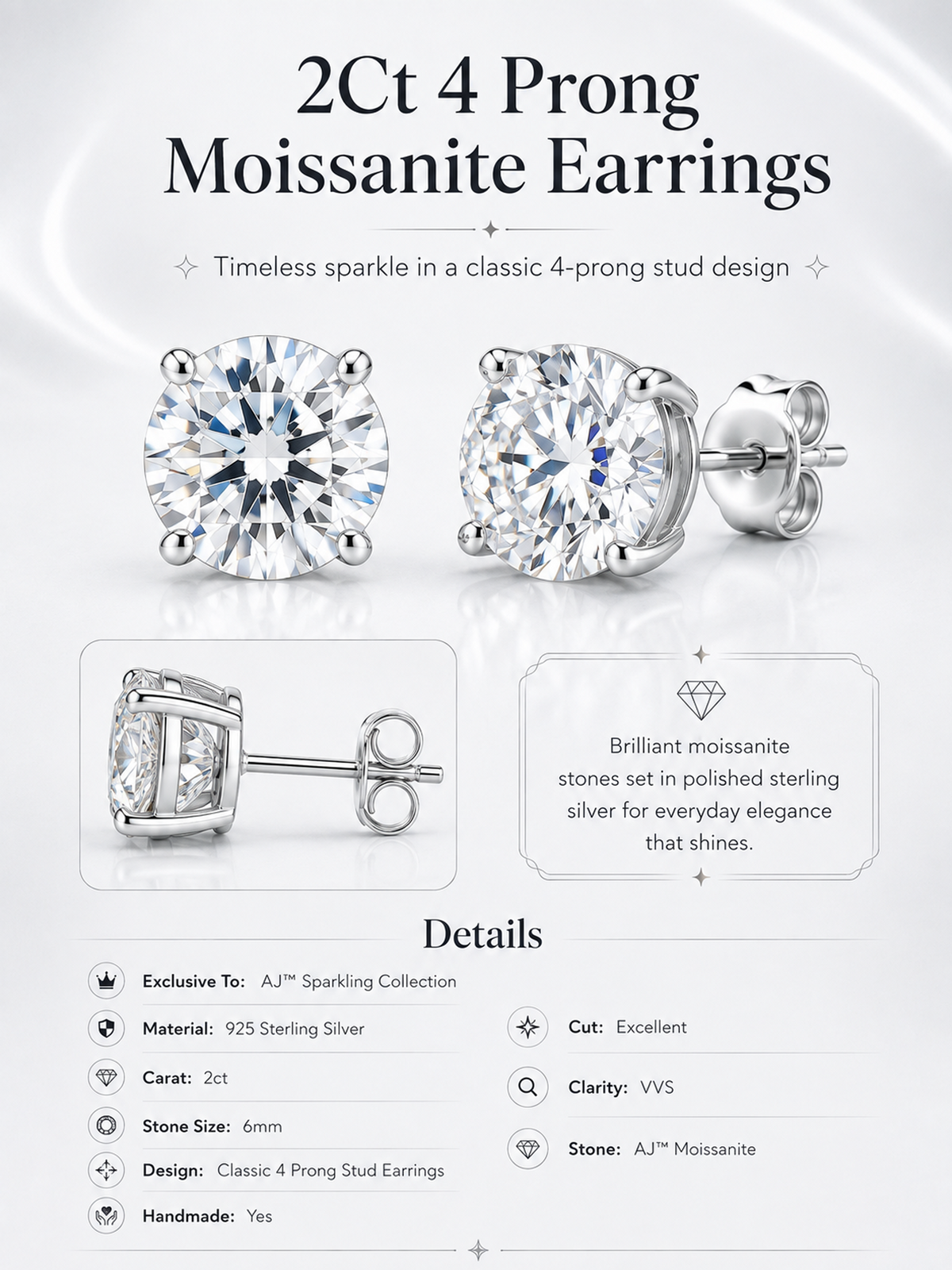 2Ct 4 Prong Moissanite Earrings