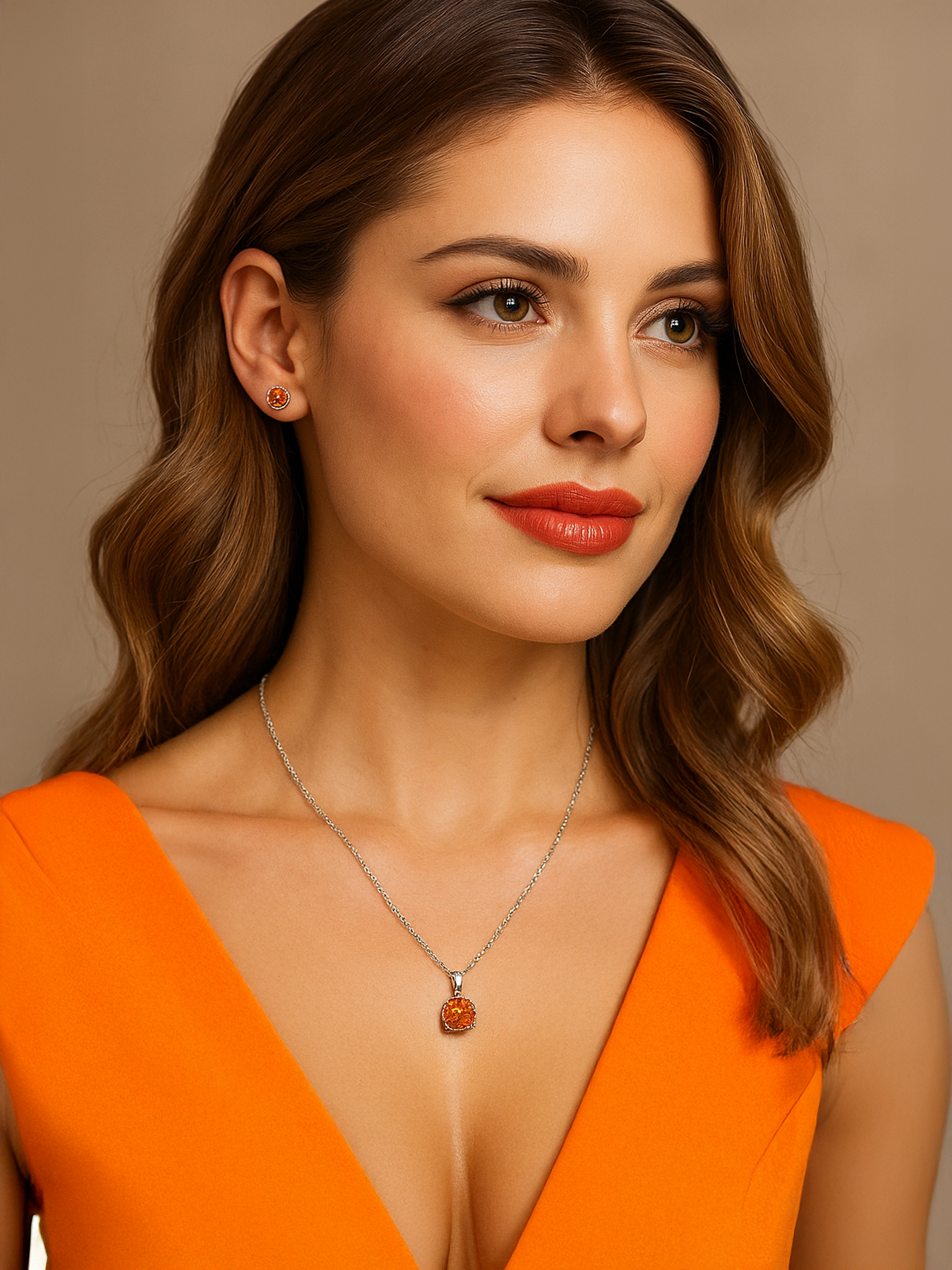 Woman model wearing an 2ct Lab Grown Yellow Topaz Pendant Necklace