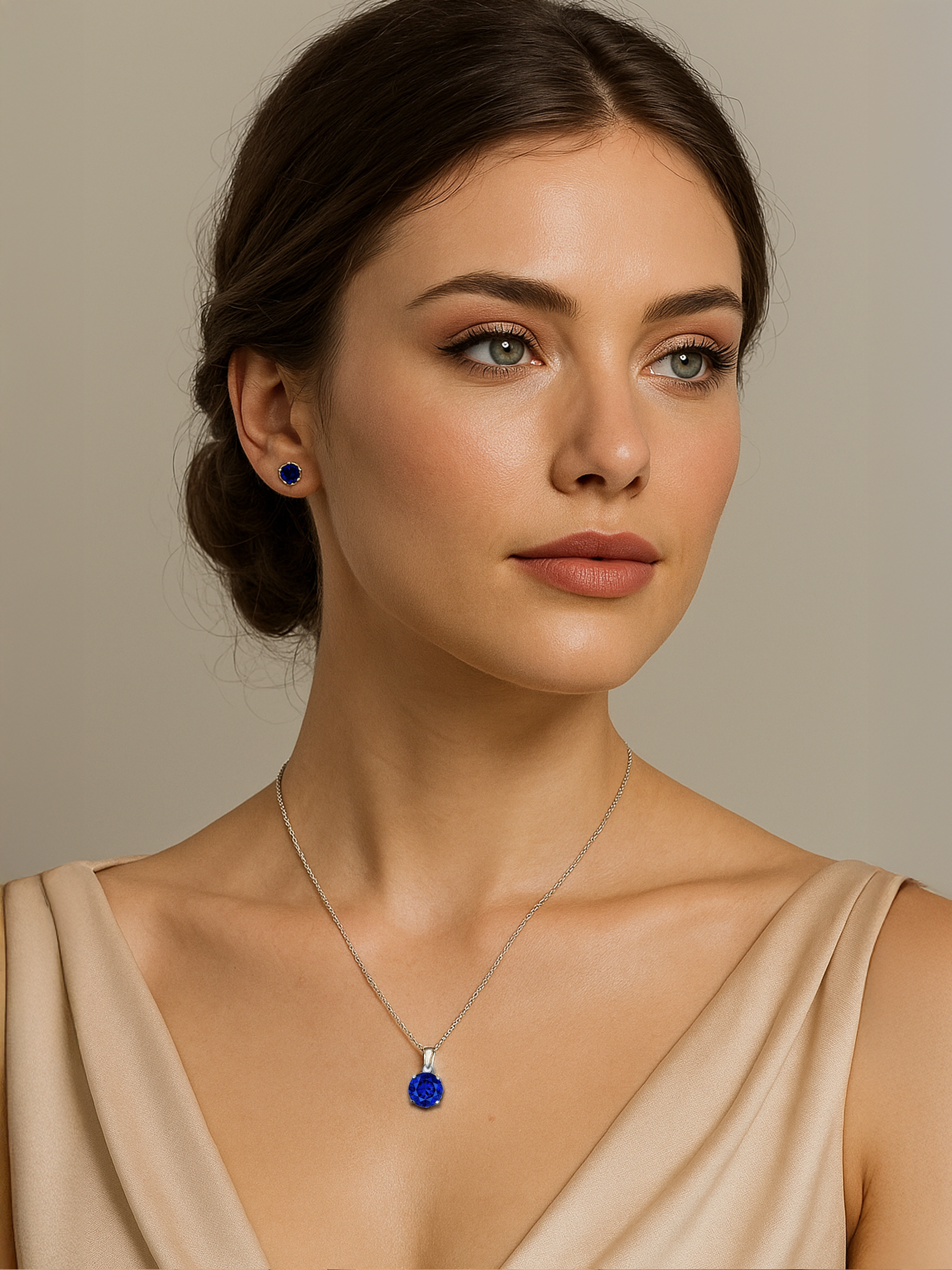women wearing 2ct Lab Grown Blue Sapphire Pendant Necklace