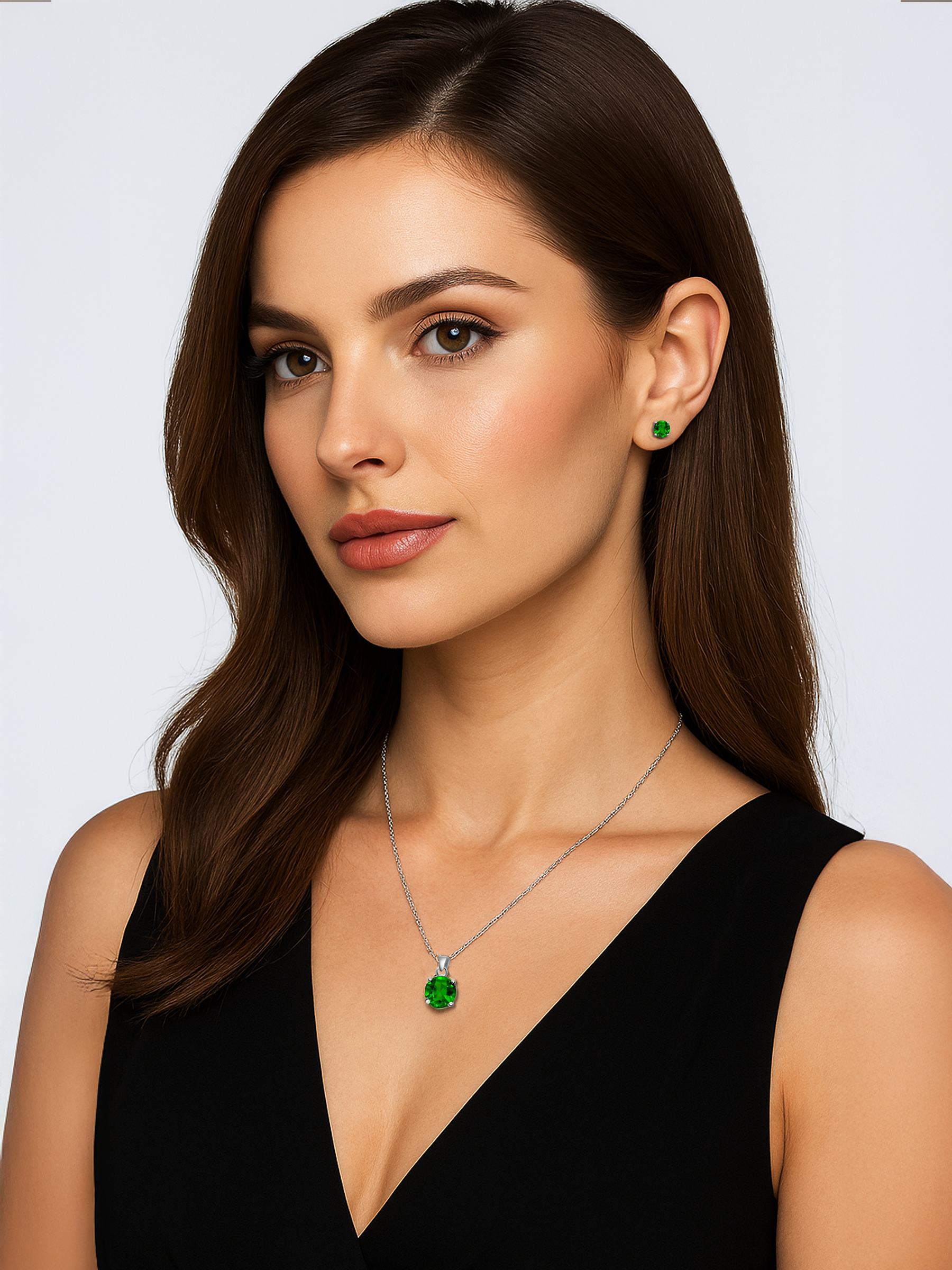 women wearing 2ct Lab Grown Emerald Pendant Necklace