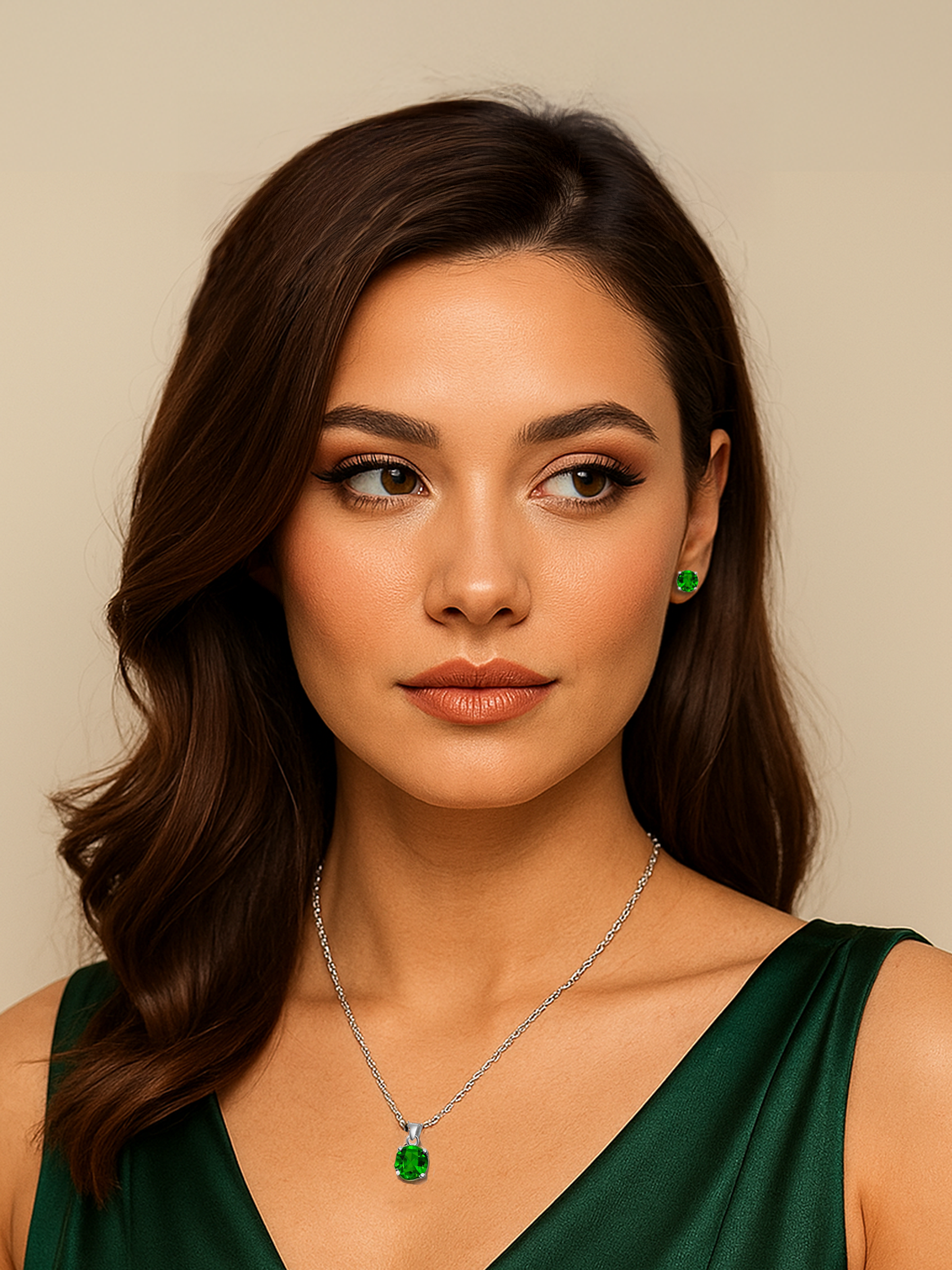 women wearing 2ct Lab Grown Emerald Pendant Necklace