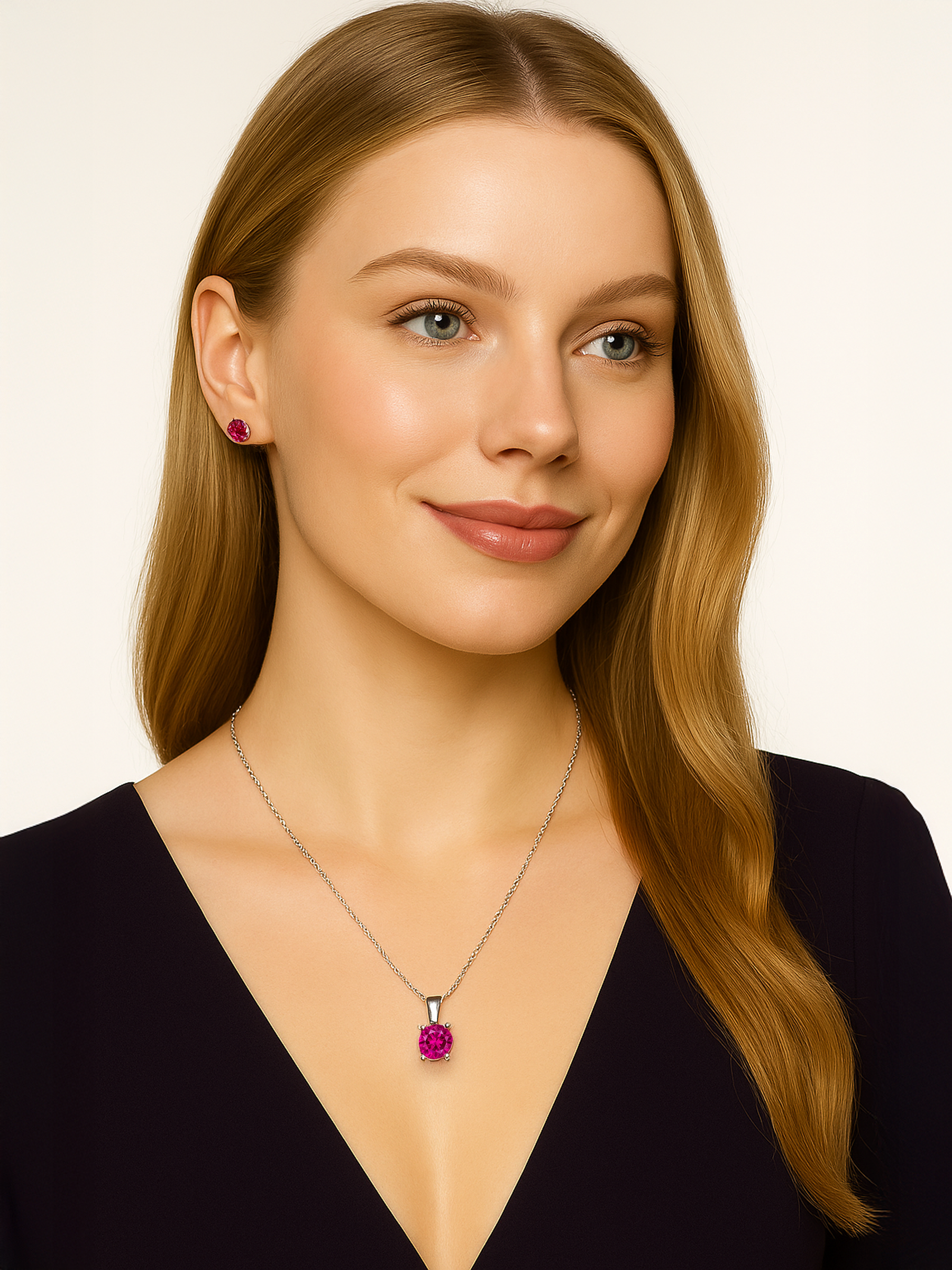 women wearing 2ct Lab Grown Rose Pink Tourmaline Pendant Necklace