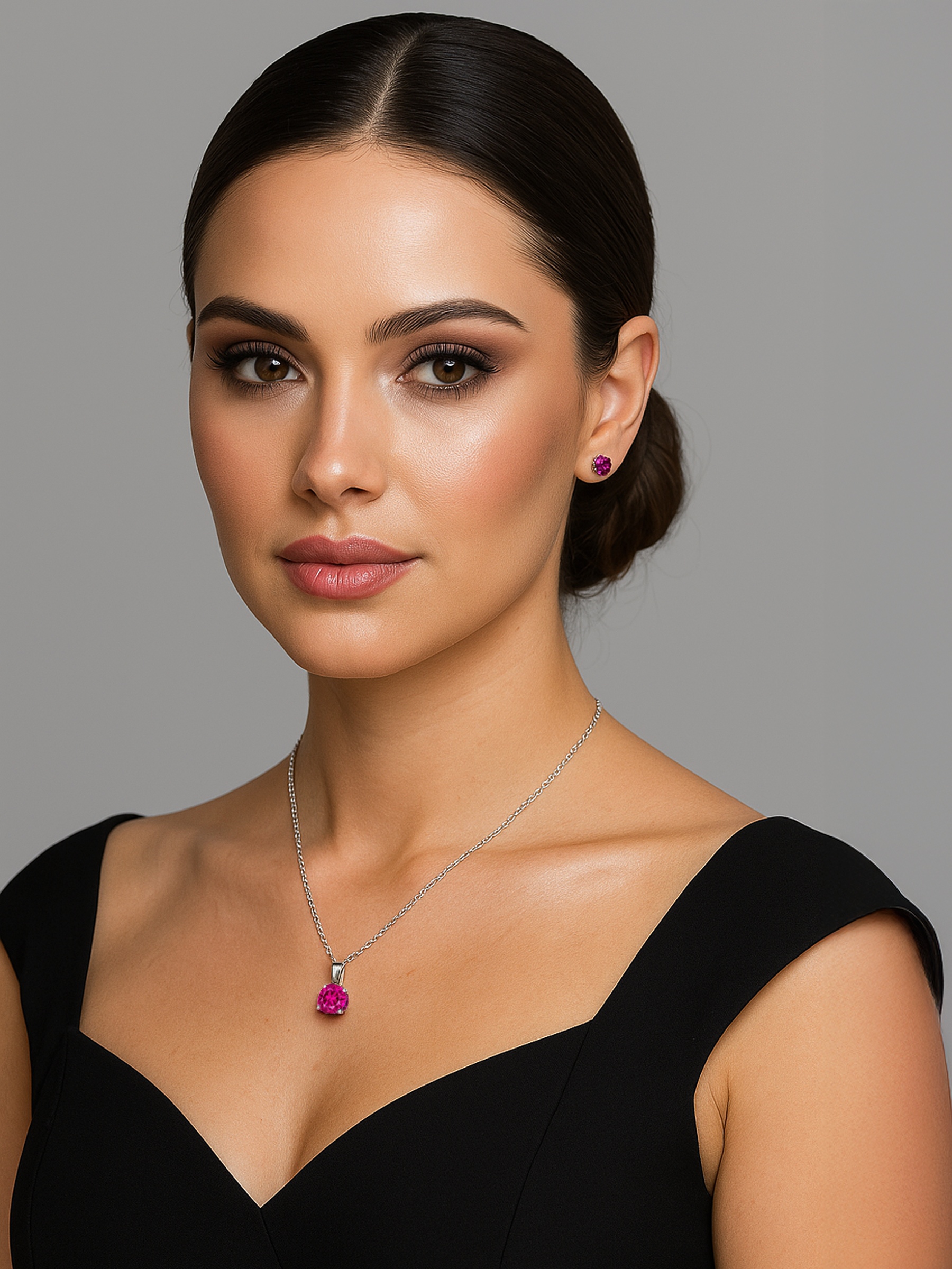 women wearing 2ct Lab Grown Rose Pink Tourmaline Pendant Necklace