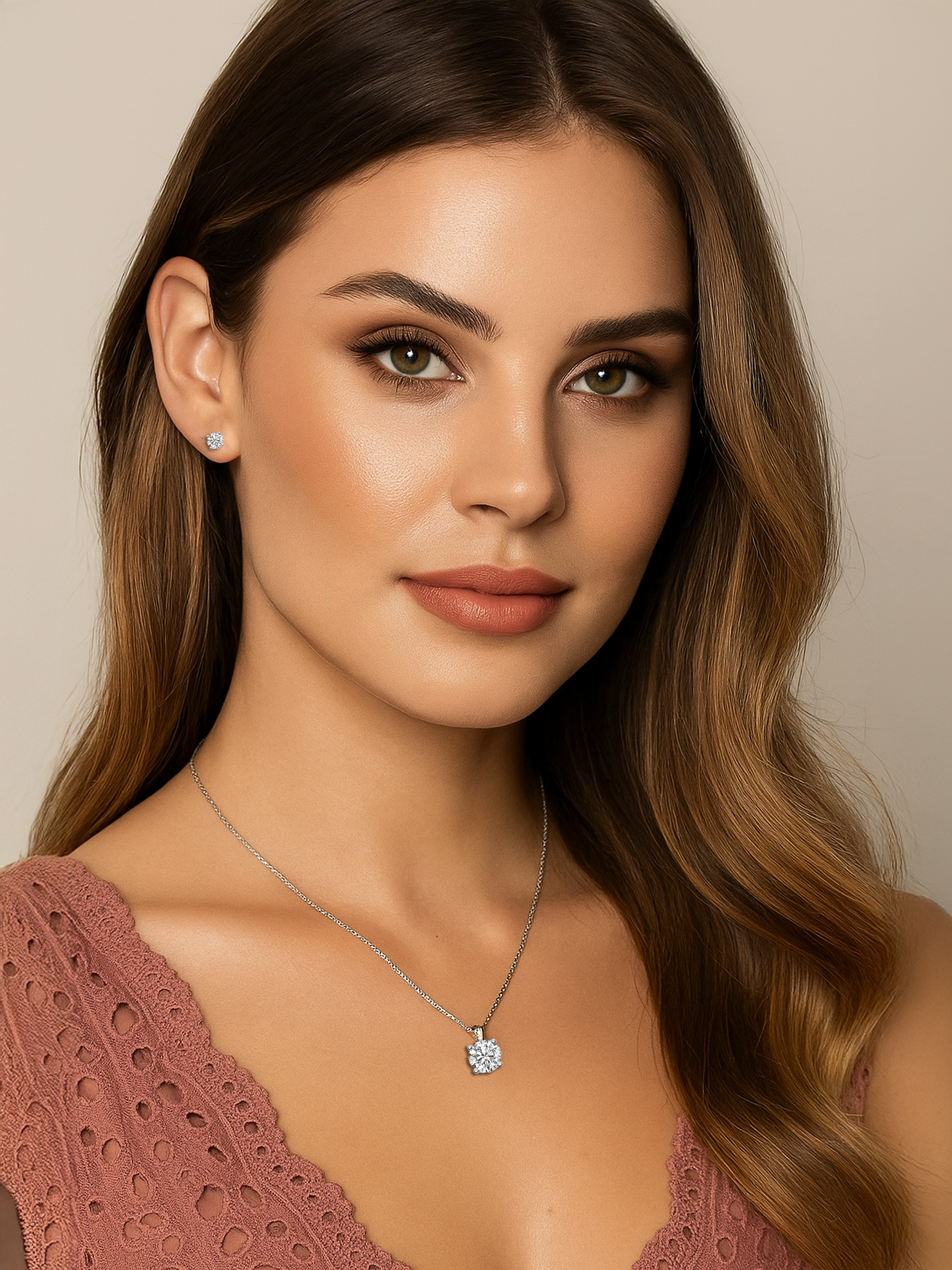 women wearing 2ct Lab Grown White Sapphire Pendant Necklace