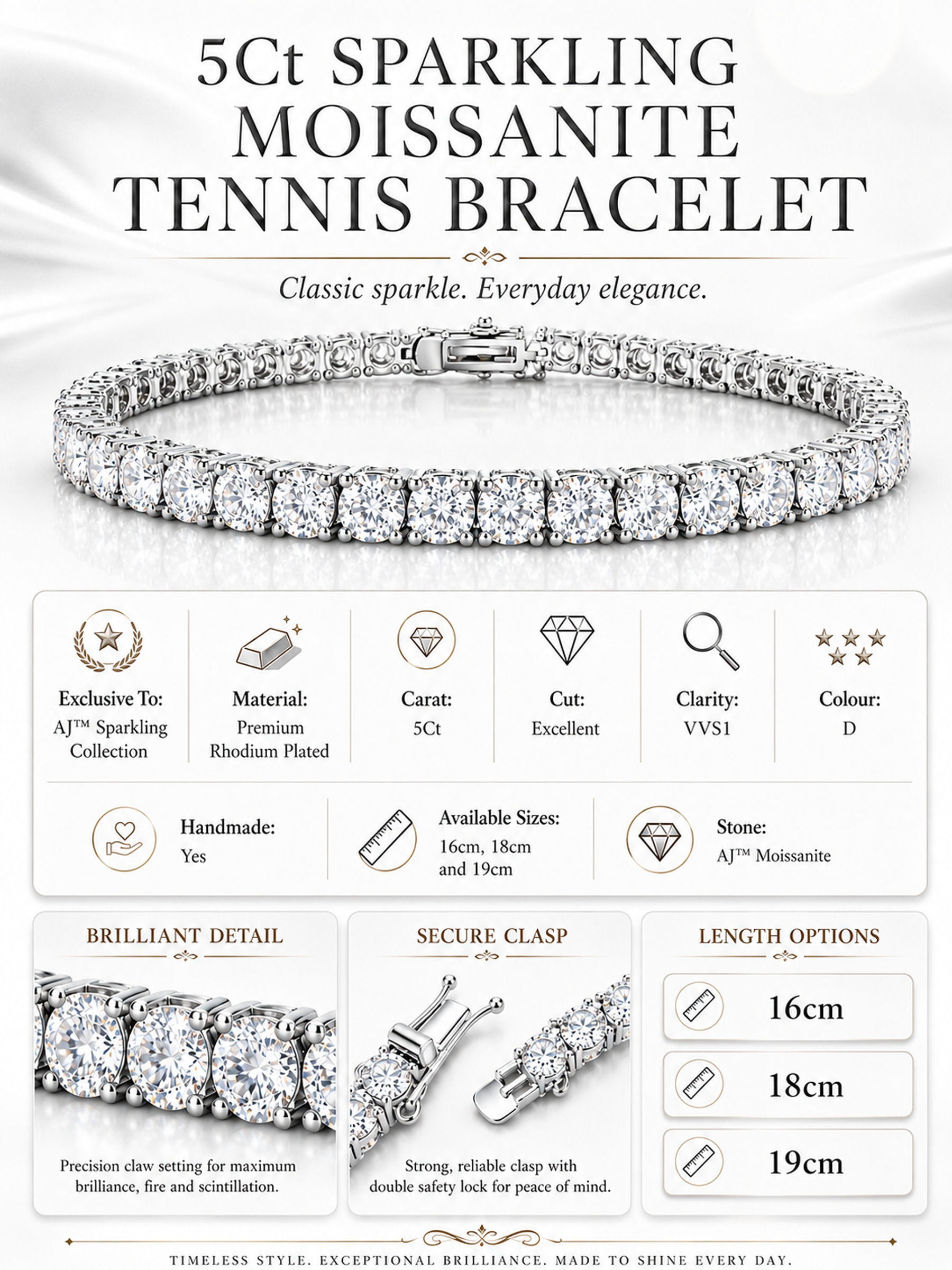 5Ct Sparkling Moissanite Tennis Bracelet