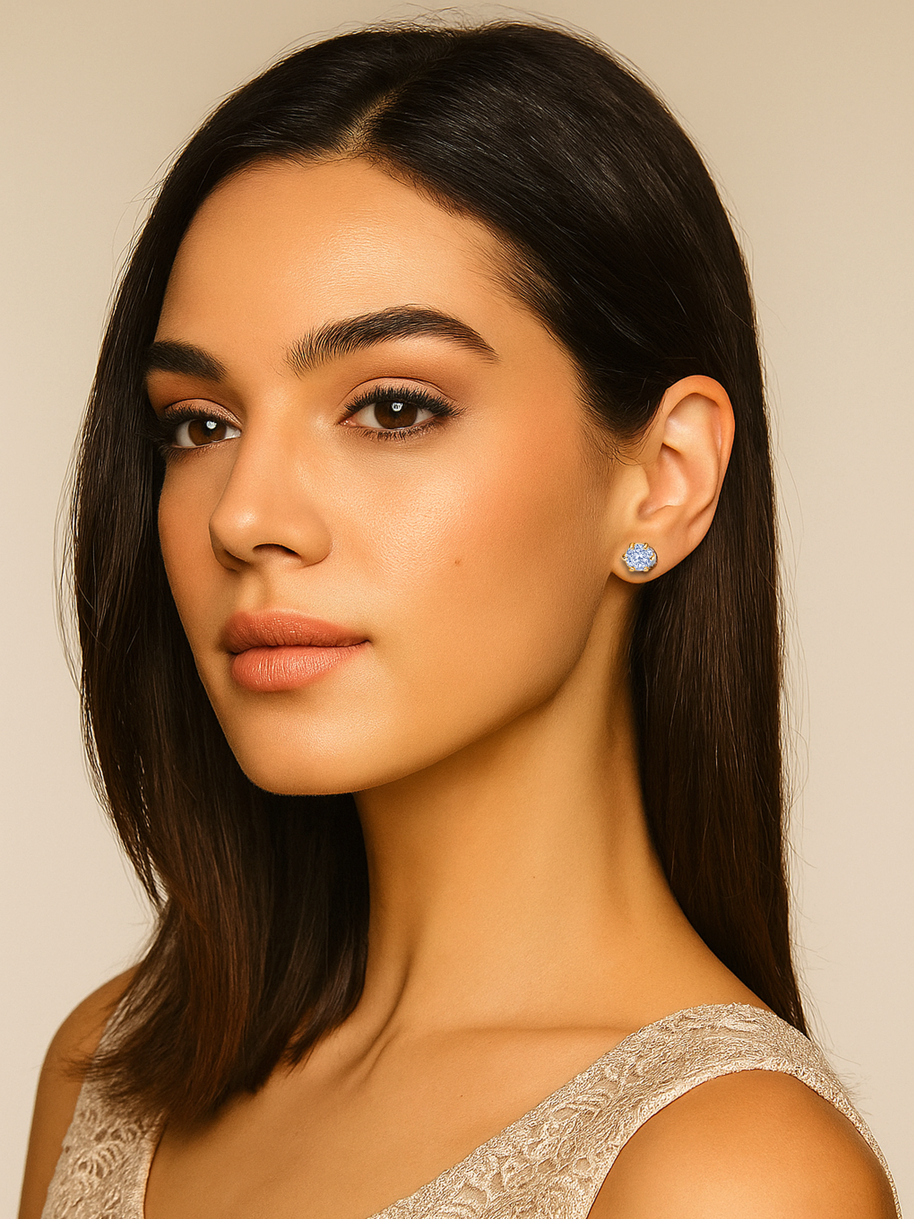 White Sapphire Stud Earrings Gold Tone Plated