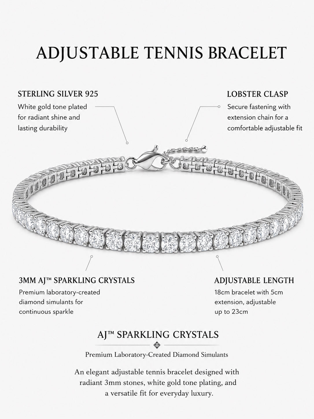 Sparkling Adjustable Tennis Bracelet Sterling Silver