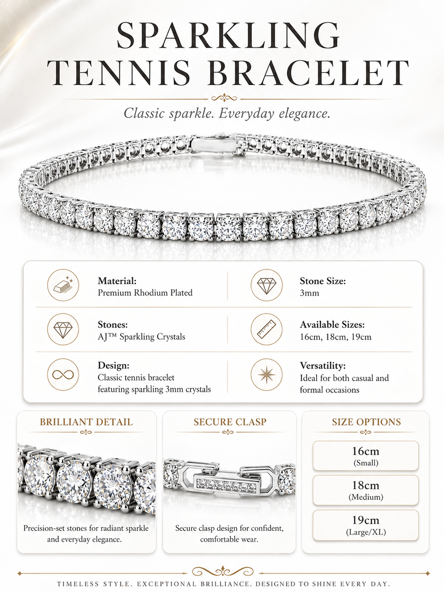 Sparkling Tennis Bracelet AJ™ Rhodium Plated