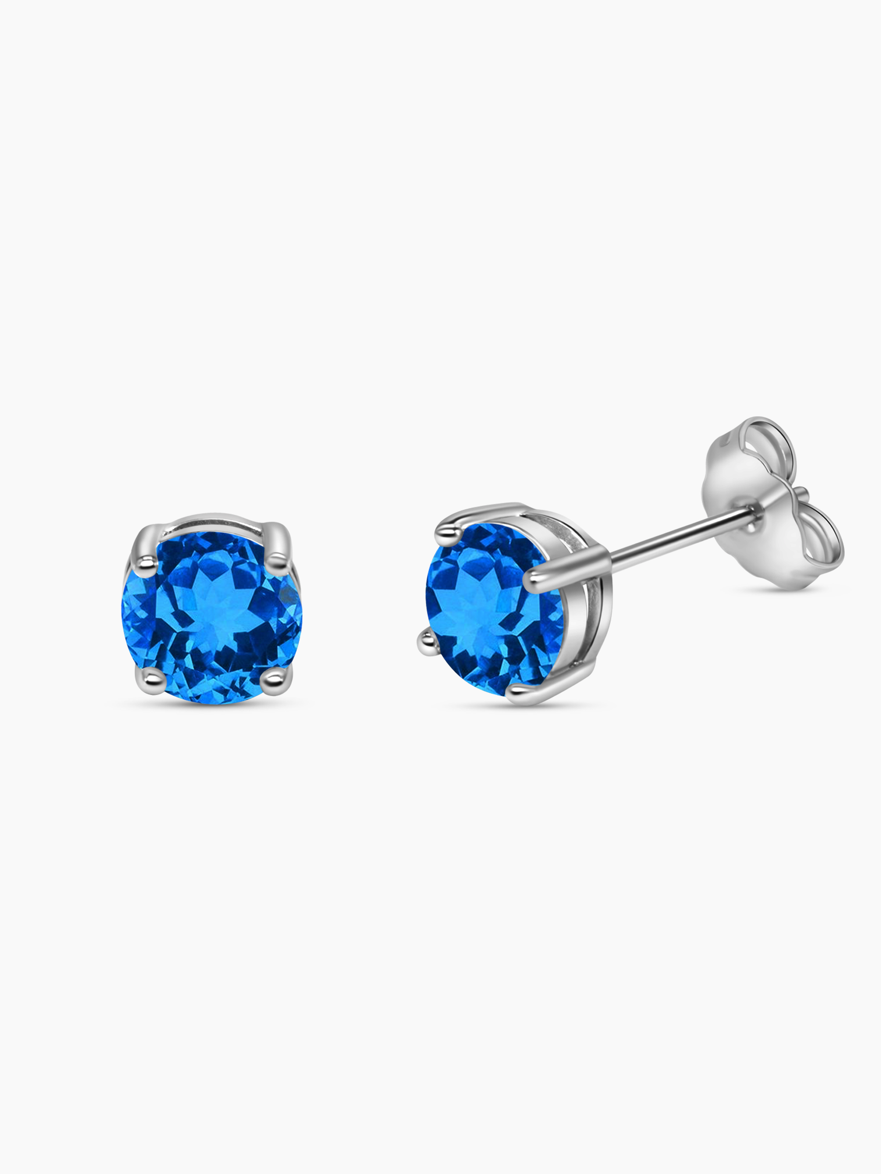 Aquamarine Blue Sapphire Stud Earrings 925 Sterling Silver