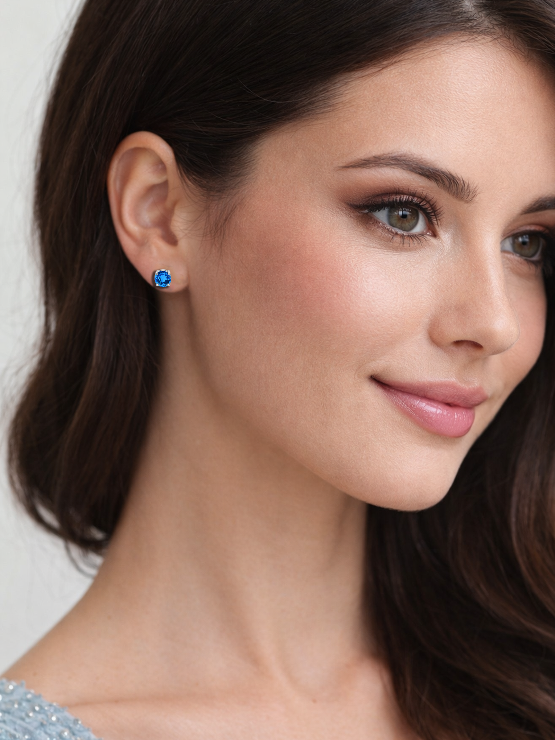 Aquamarine Blue Sapphire Stud Earrings 925 Sterling Silver