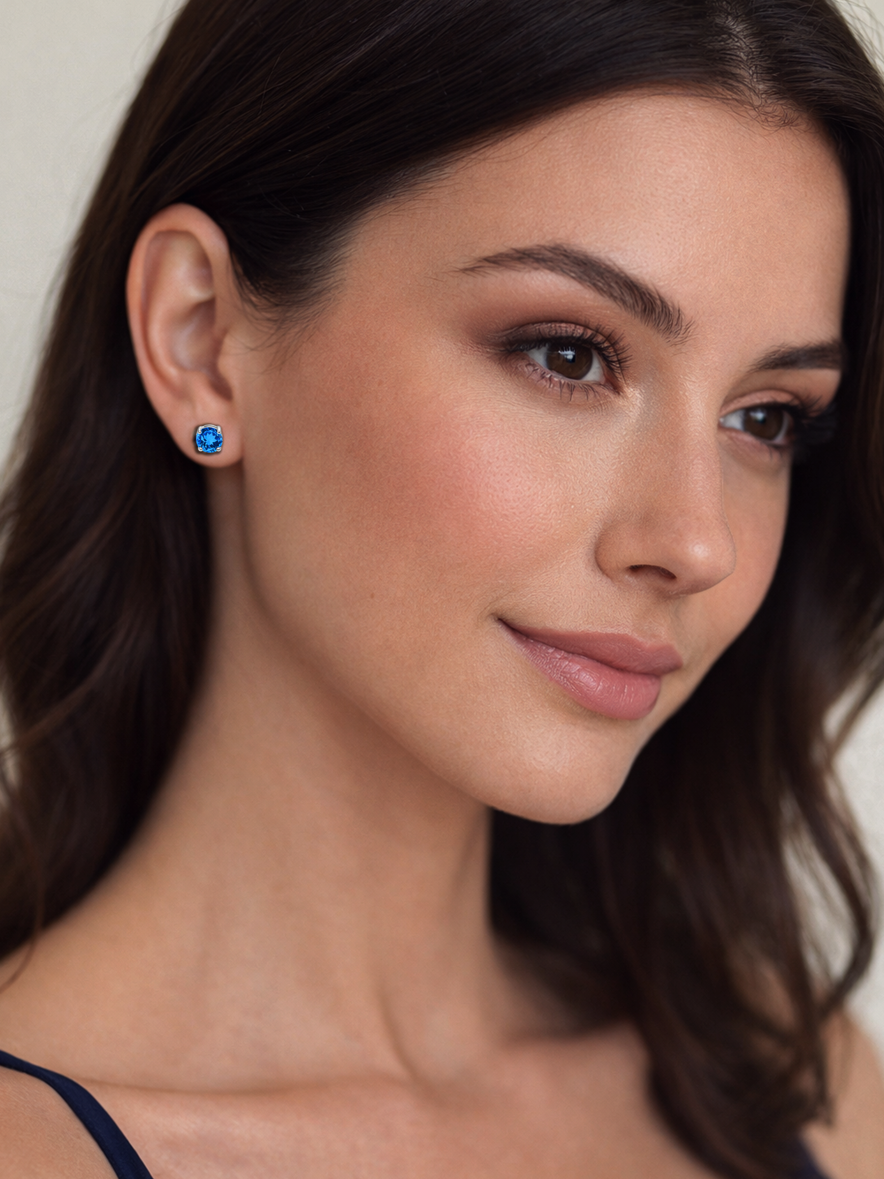 Aquamarine Blue Sapphire Stud Earrings 925 Sterling Silver