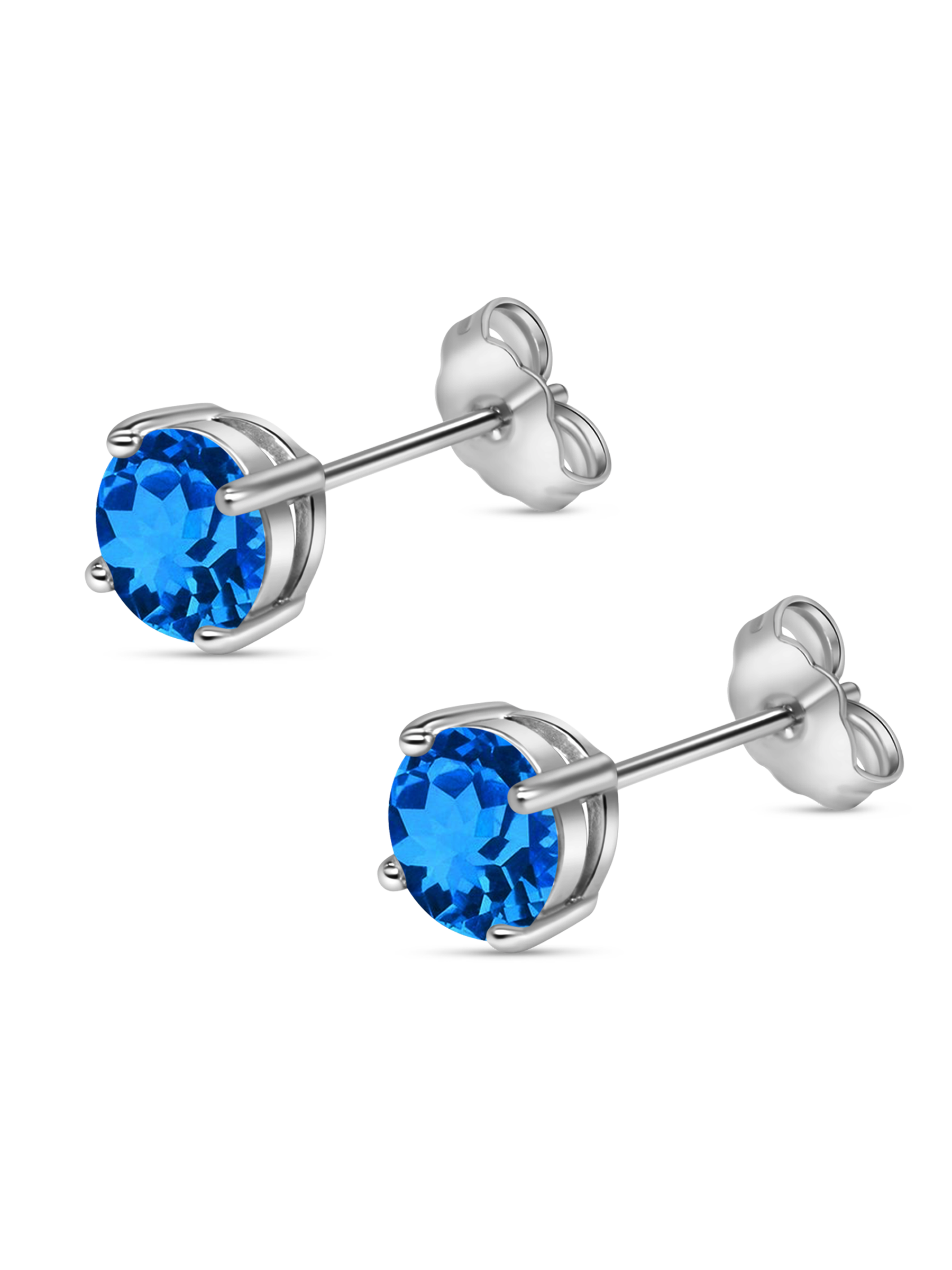 Aquamarine Blue Sapphire Stud Earrings 925 Sterling Silver