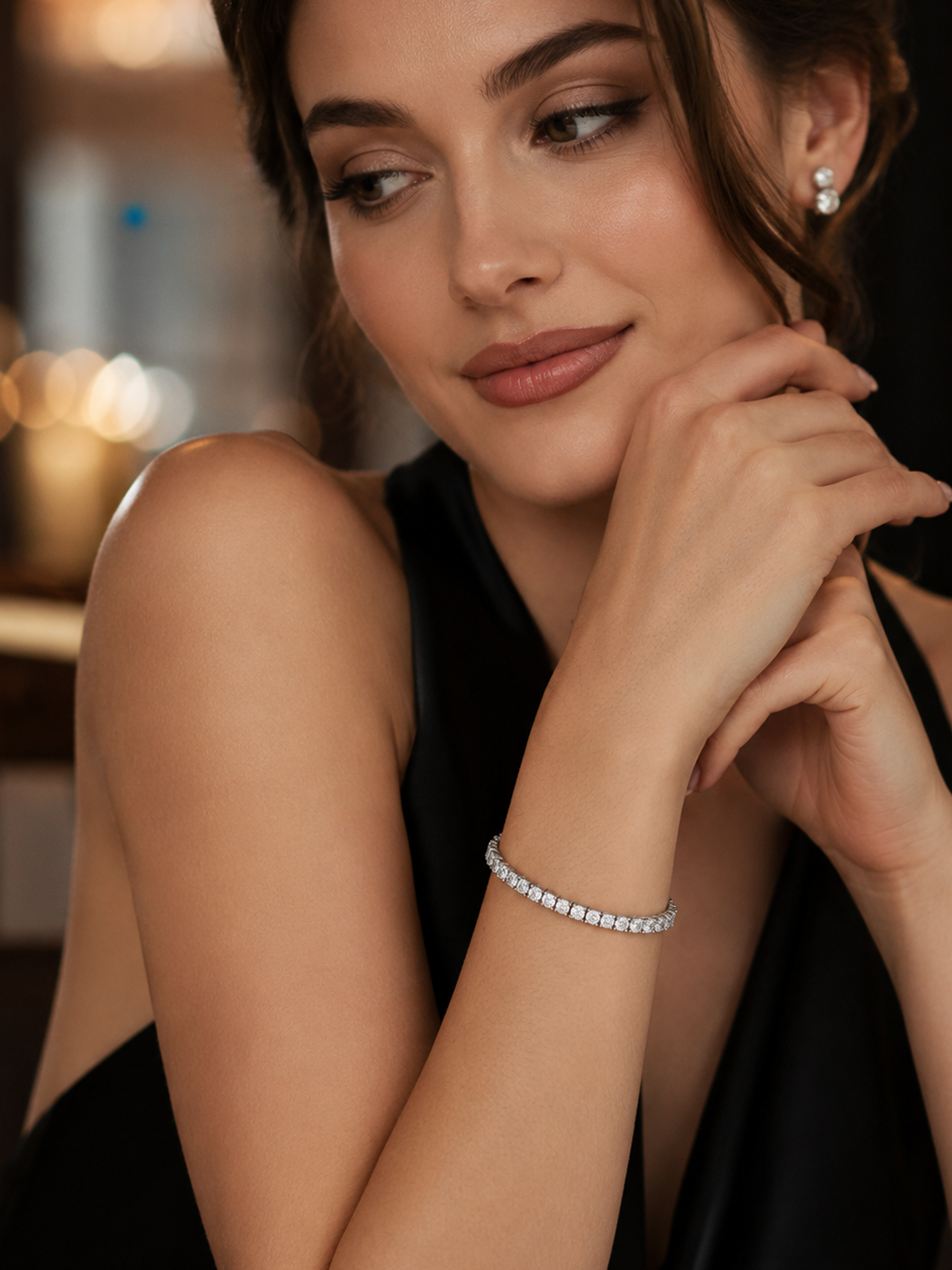 Adjustable Tennis Bracelet 18K White Gold Plated