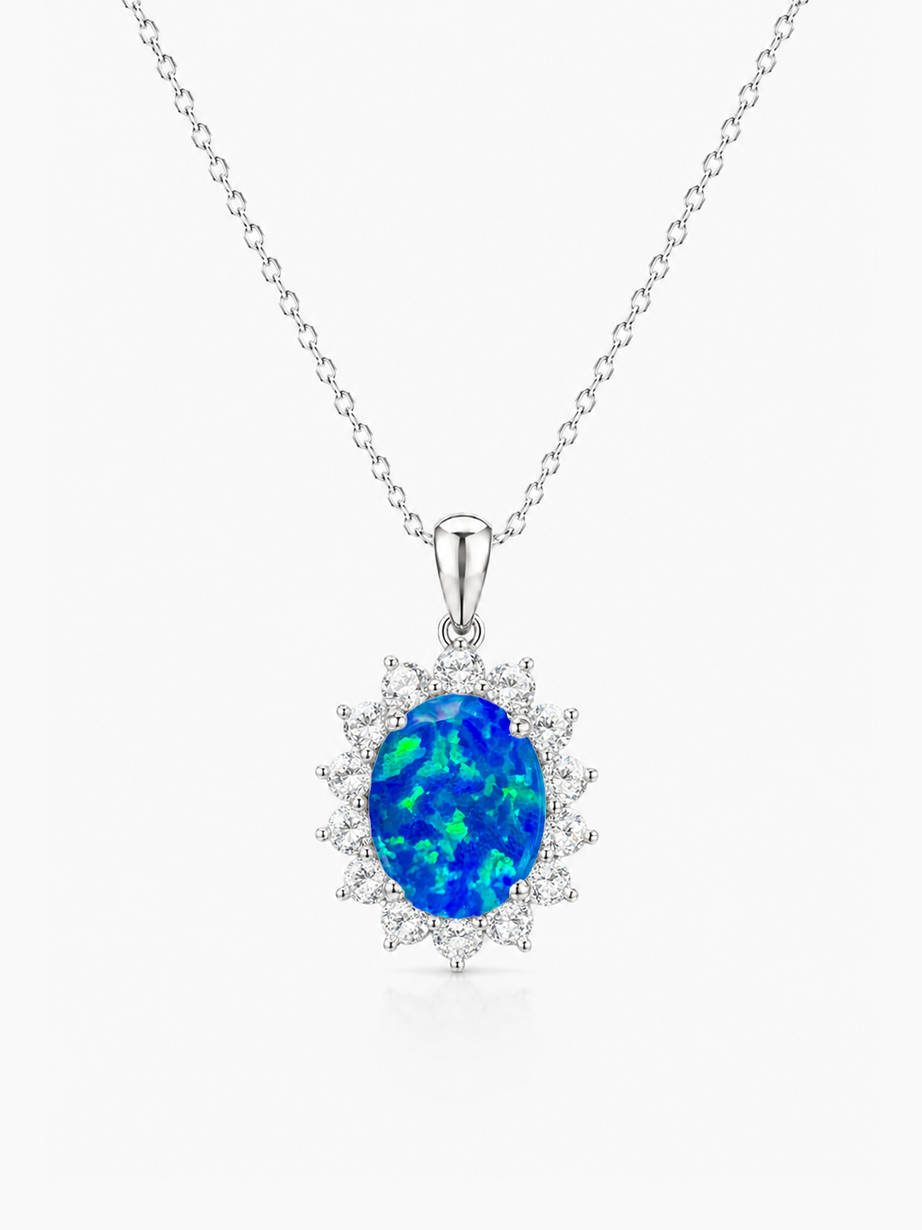 2Ct Blue Opal Oval Pendant Necklace