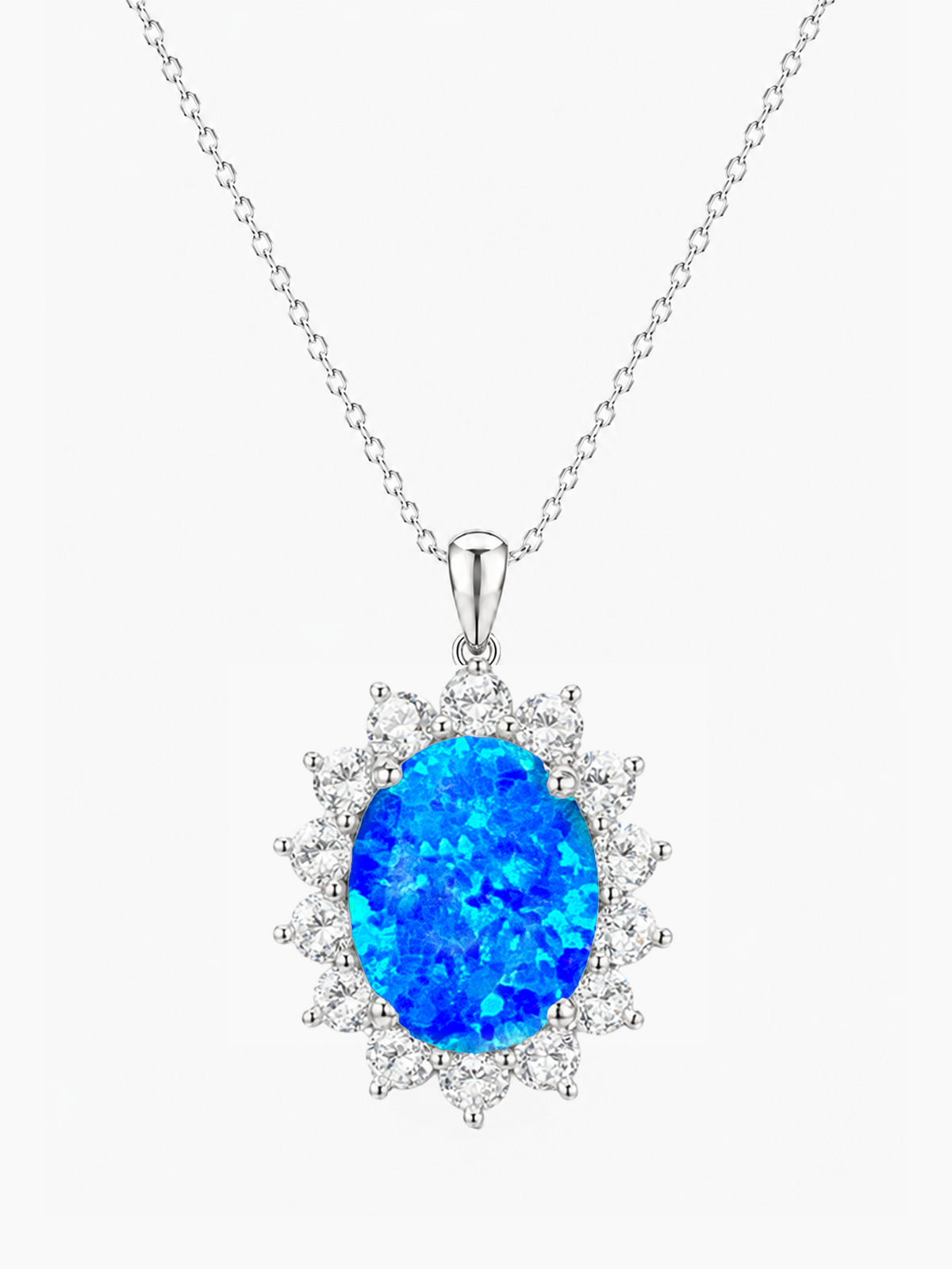 2Ct Blue Opal Oval Pendant Necklace