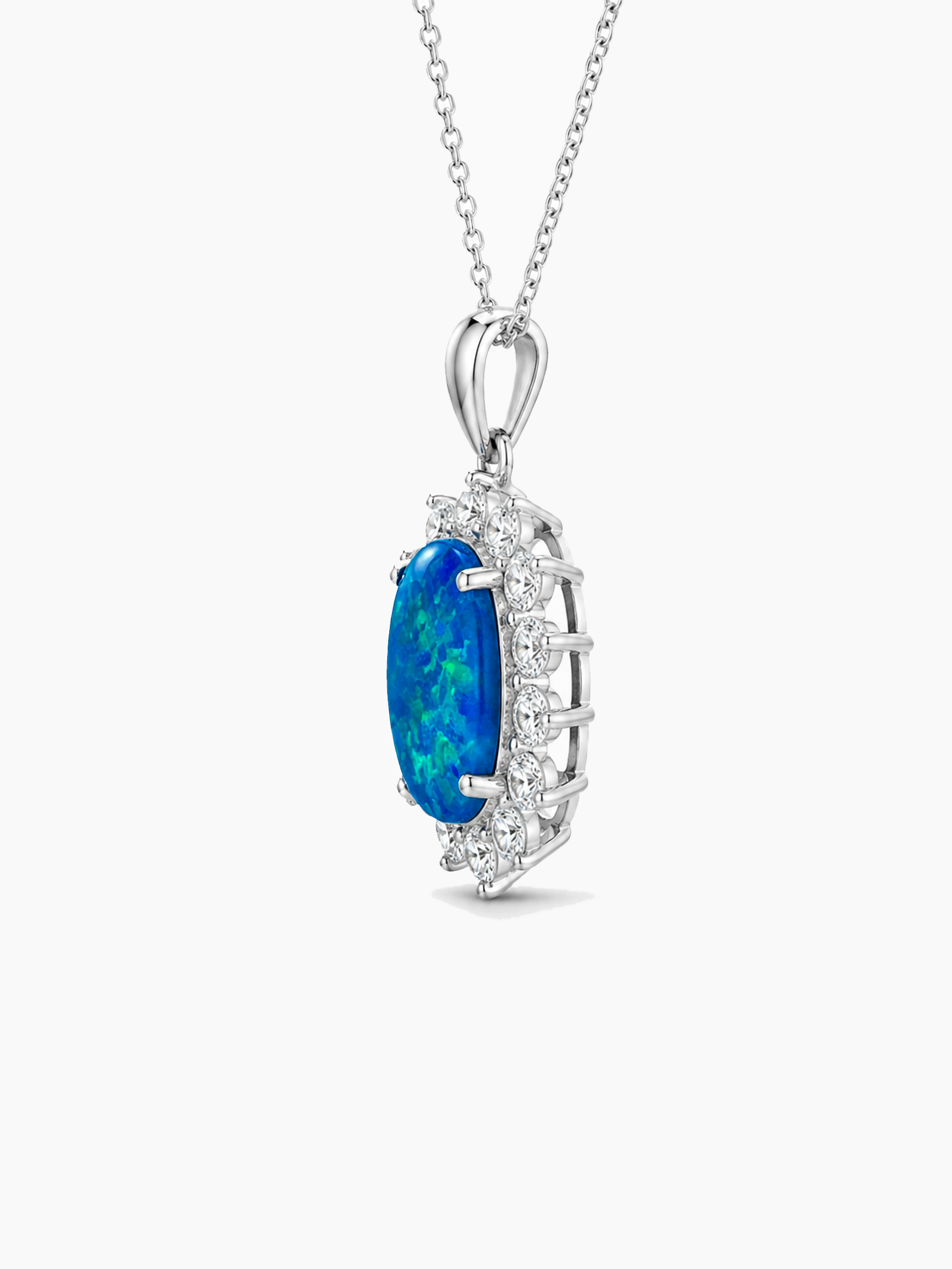 2Ct Blue Opal Oval Pendant Necklace
