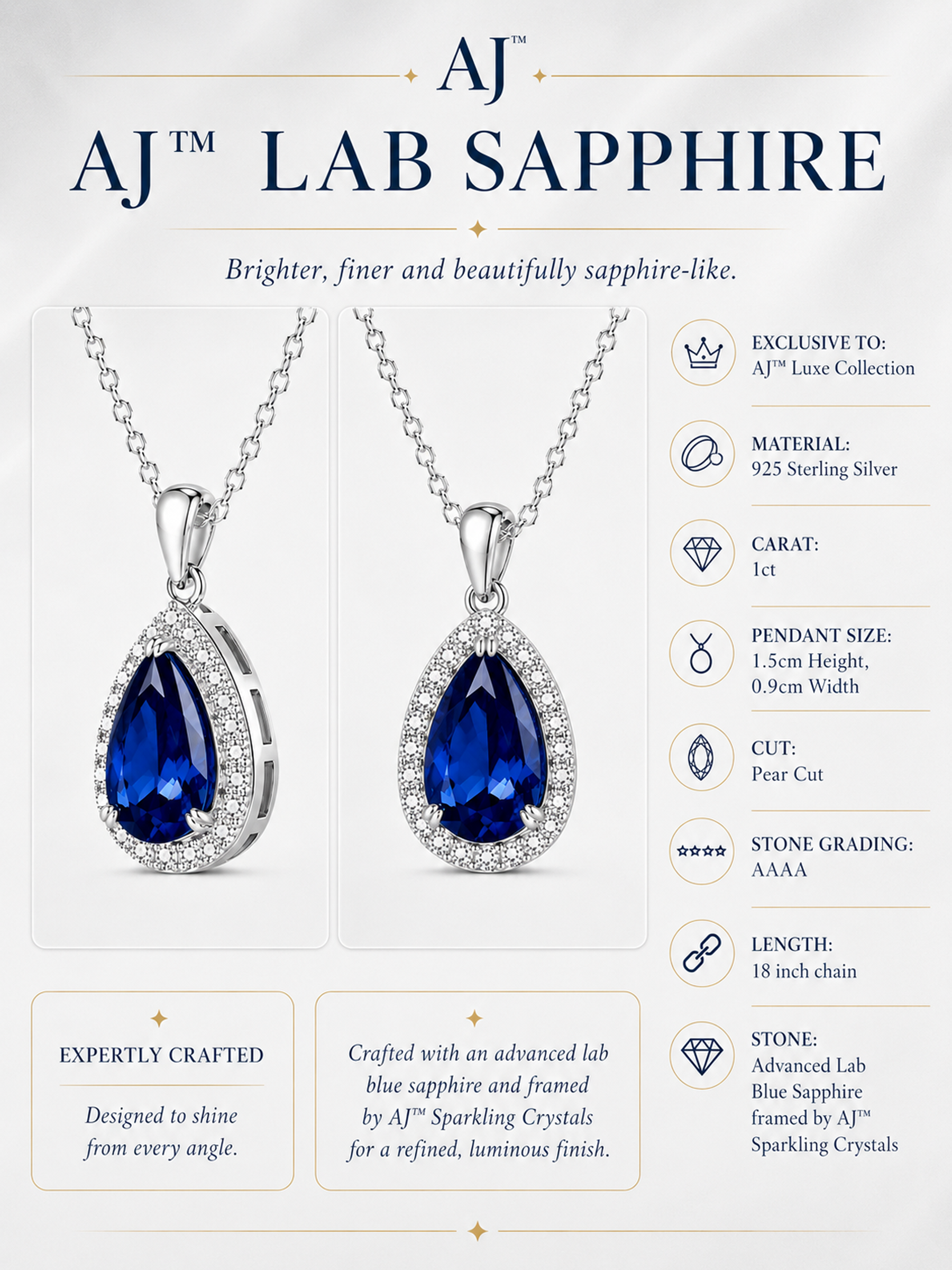 1Ct Lab Blue Sapphire Pear Drop Necklace