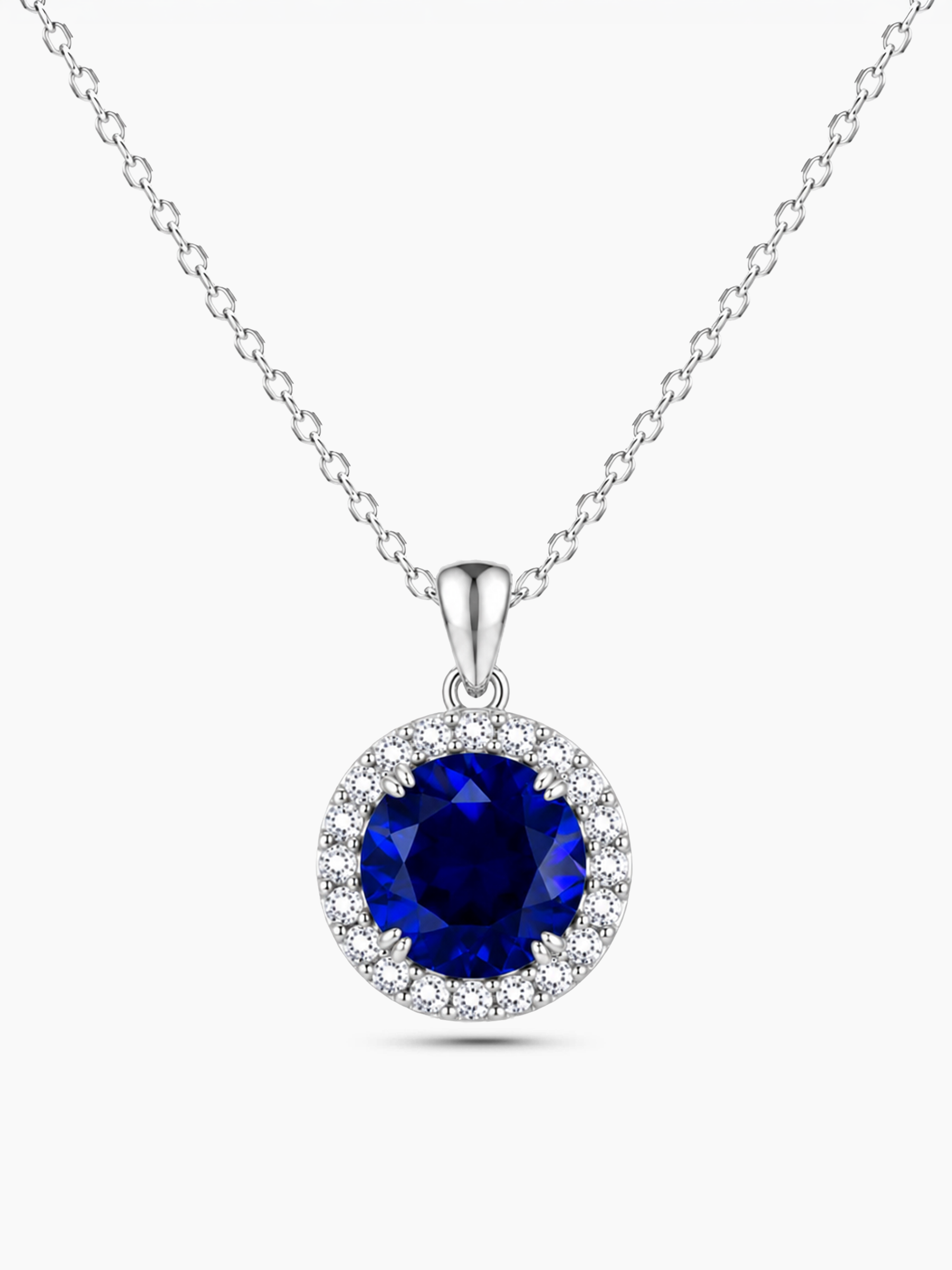 1.2Ct Lab Blue Sapphire Round Cut Pendant Necklace