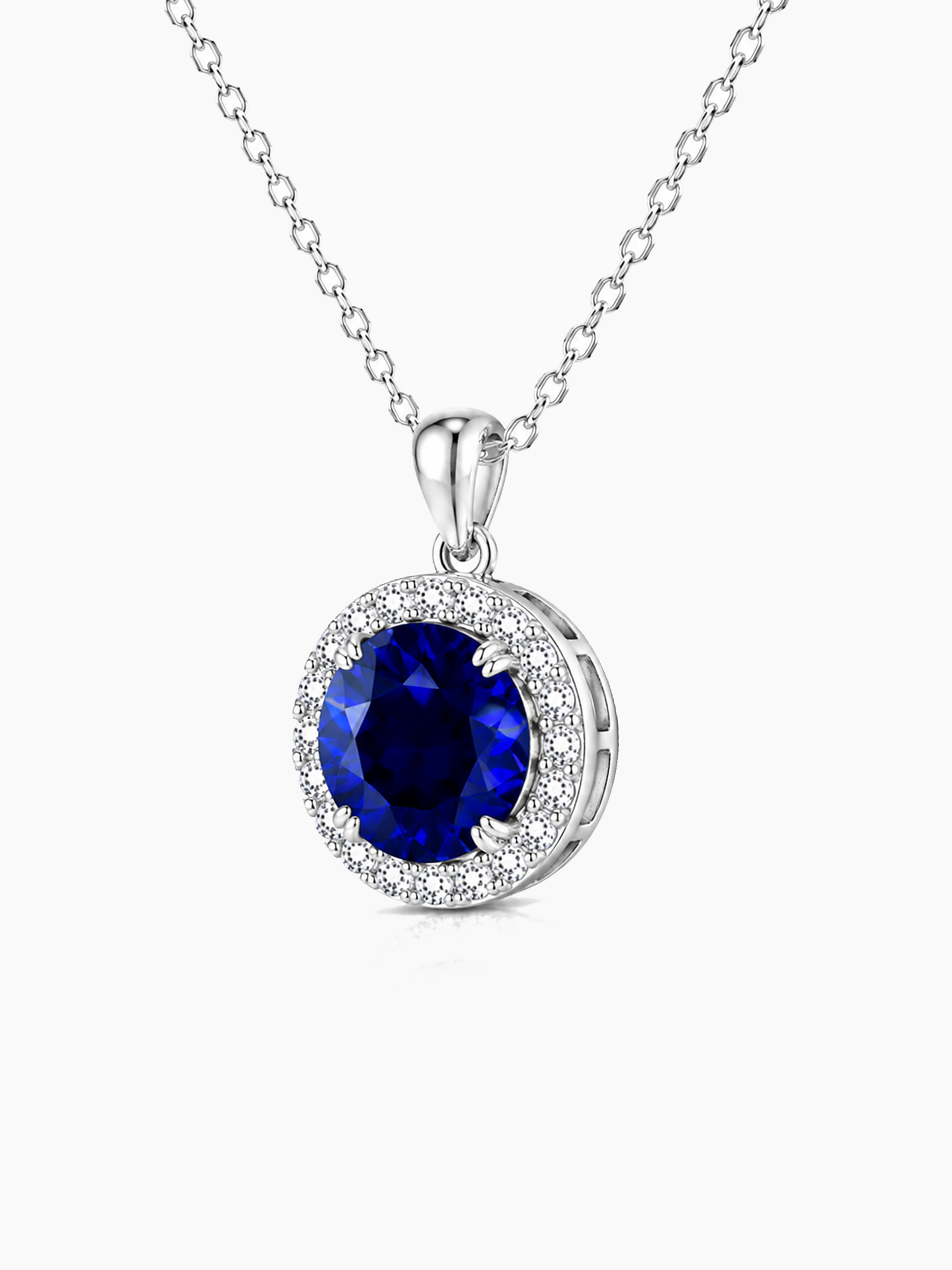 1.2Ct Lab Blue Sapphire Round Cut Pendant Necklace