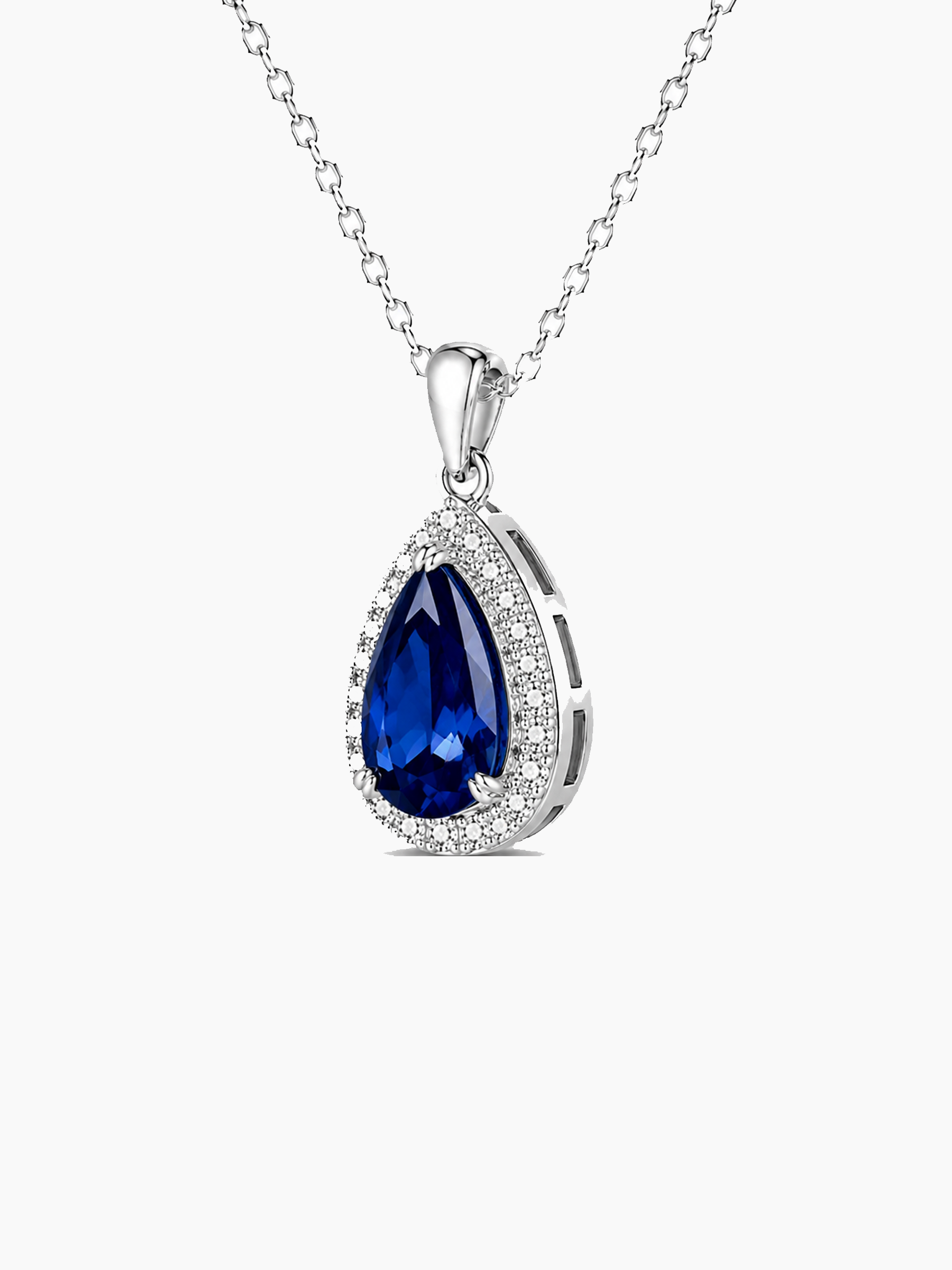 1Ct Lab Grown Blue Sapphire Pear Drop Necklace