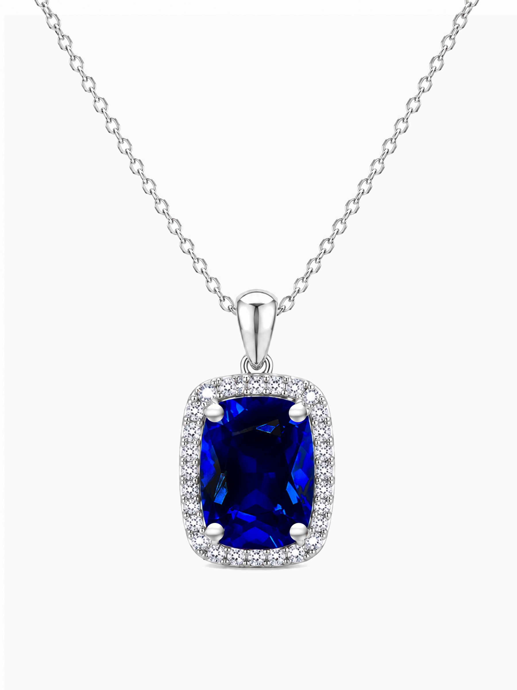3Ct Lab Blue Sapphire Pendant Necklace
