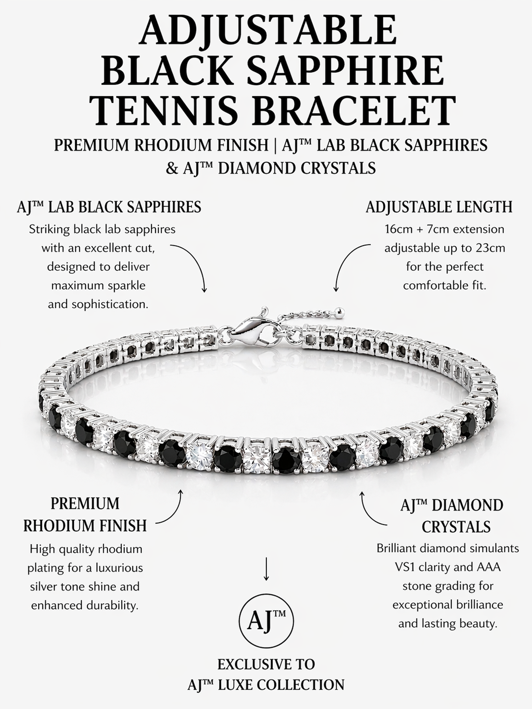 Adjustable Black Sapphire Tennis Bracelet