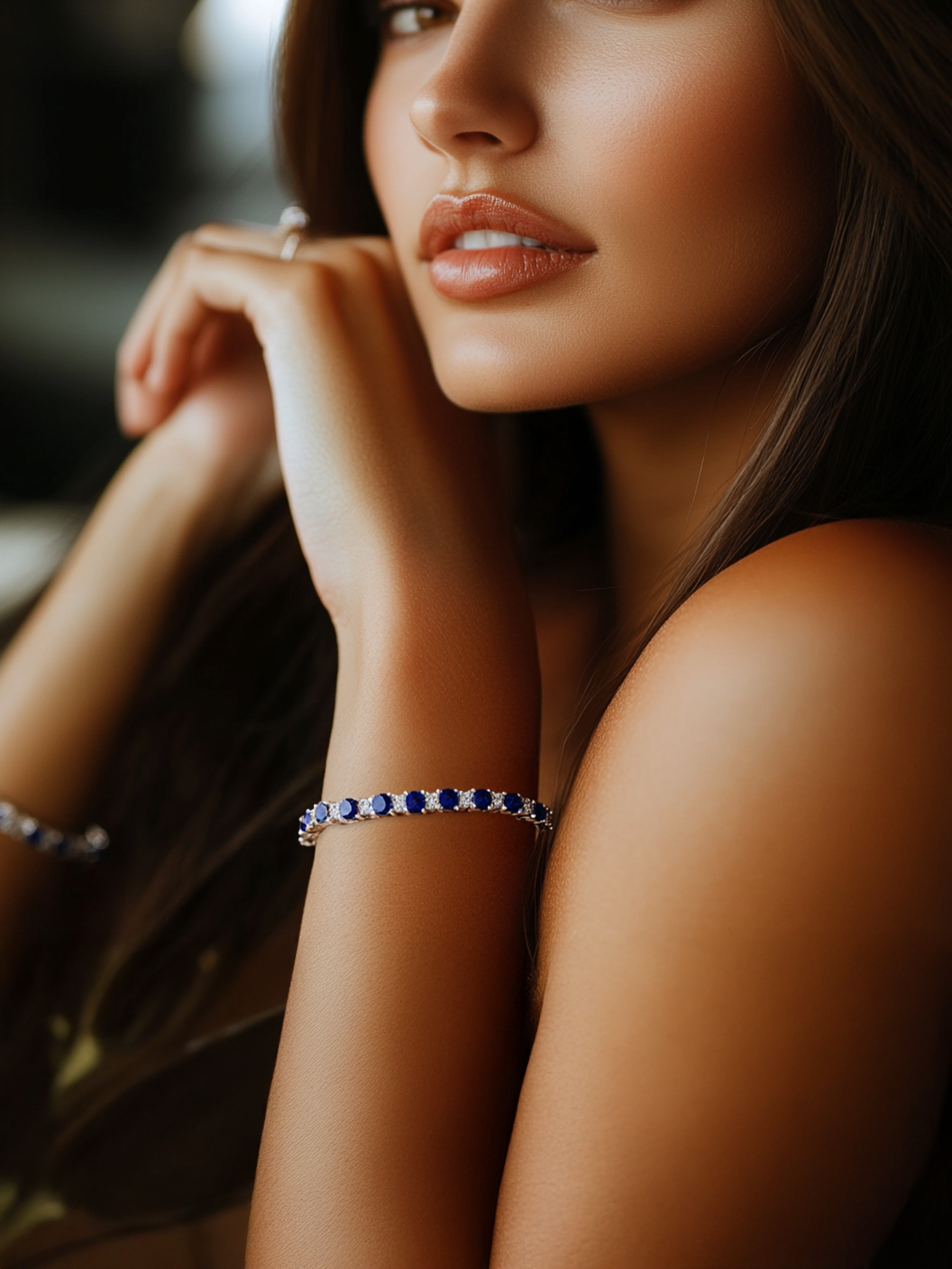 Blue Sapphire Tennis Bracelet Rhodium Plated
