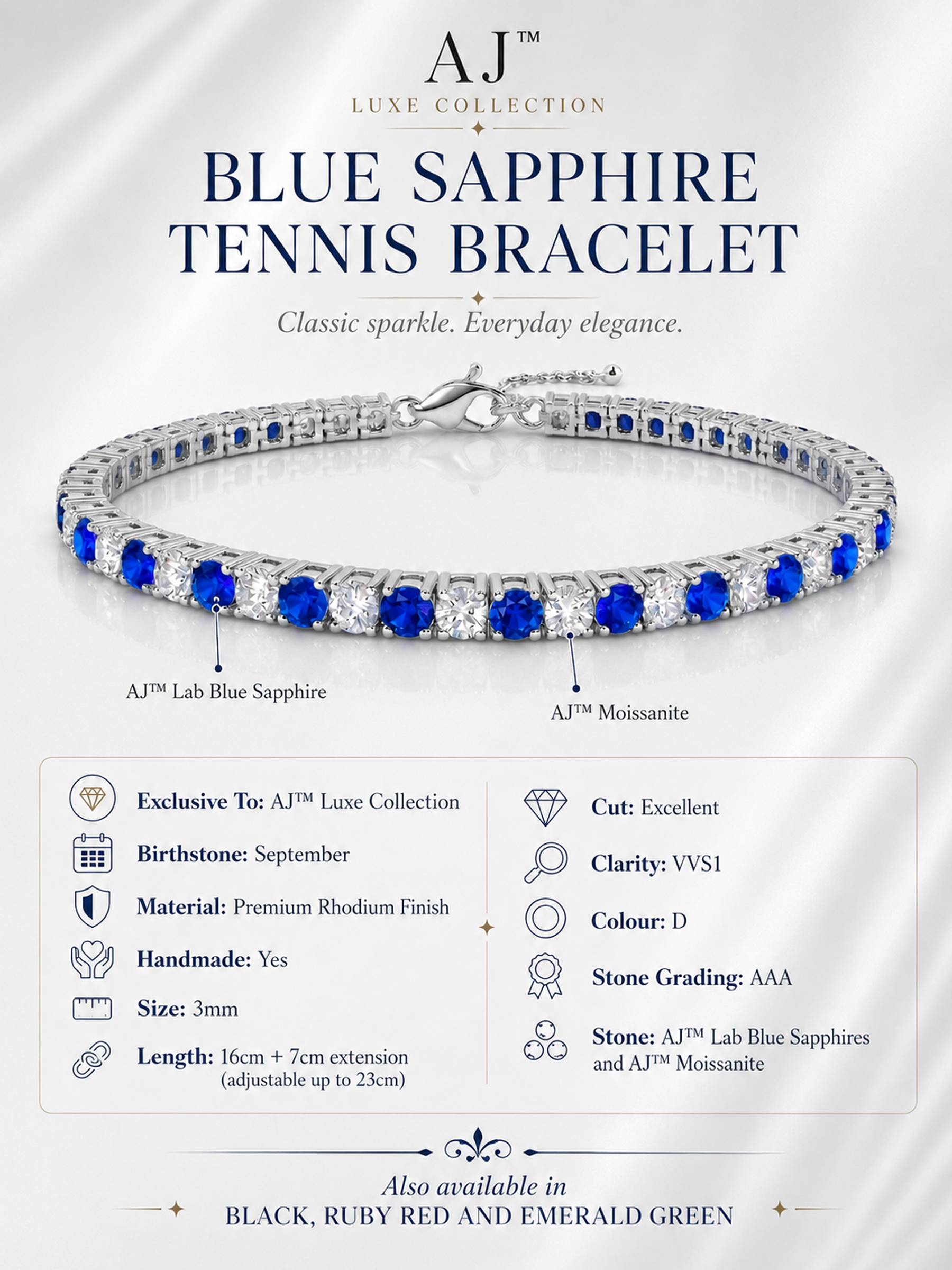 Adjustable Moissanite Blue Sapphire Tennis Bracelet