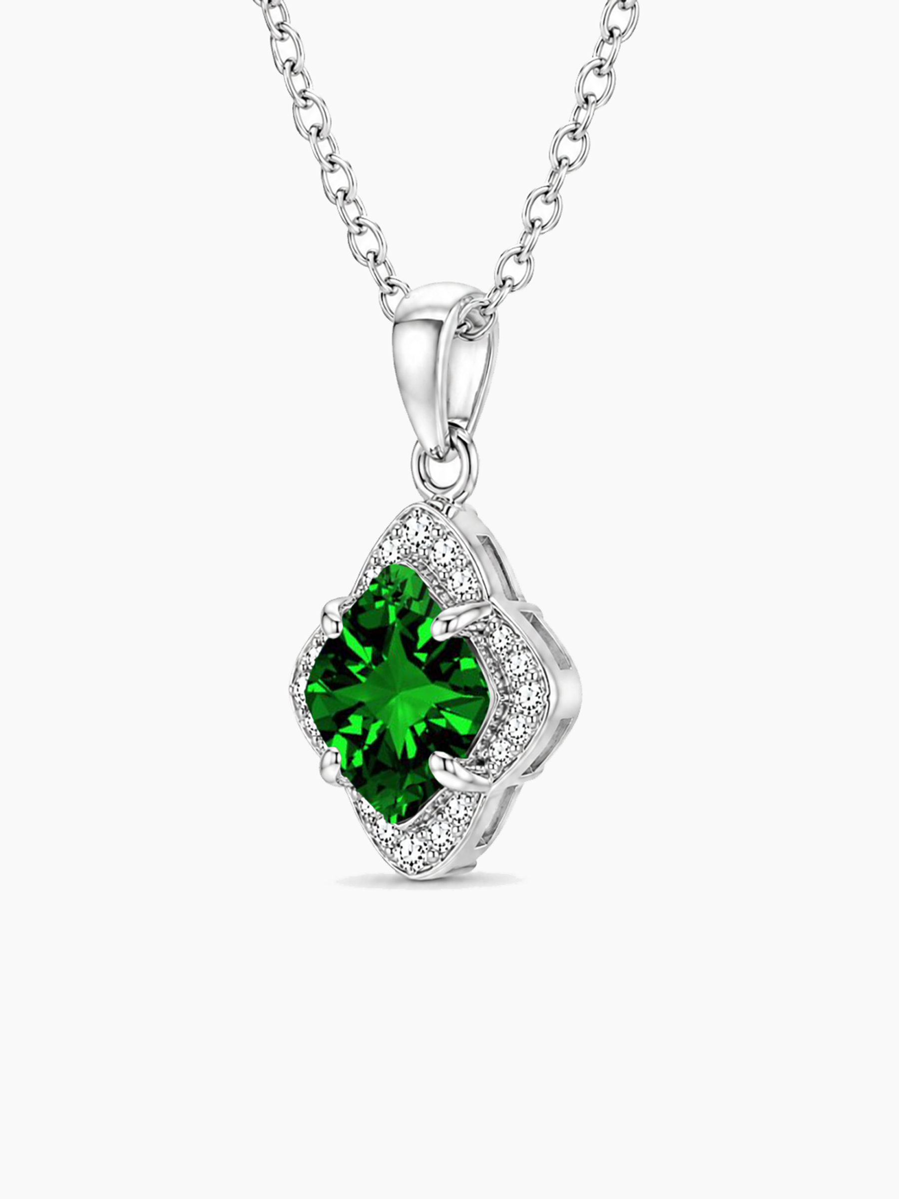1.5Ct Lab Emerald Clover Pendant Necklace