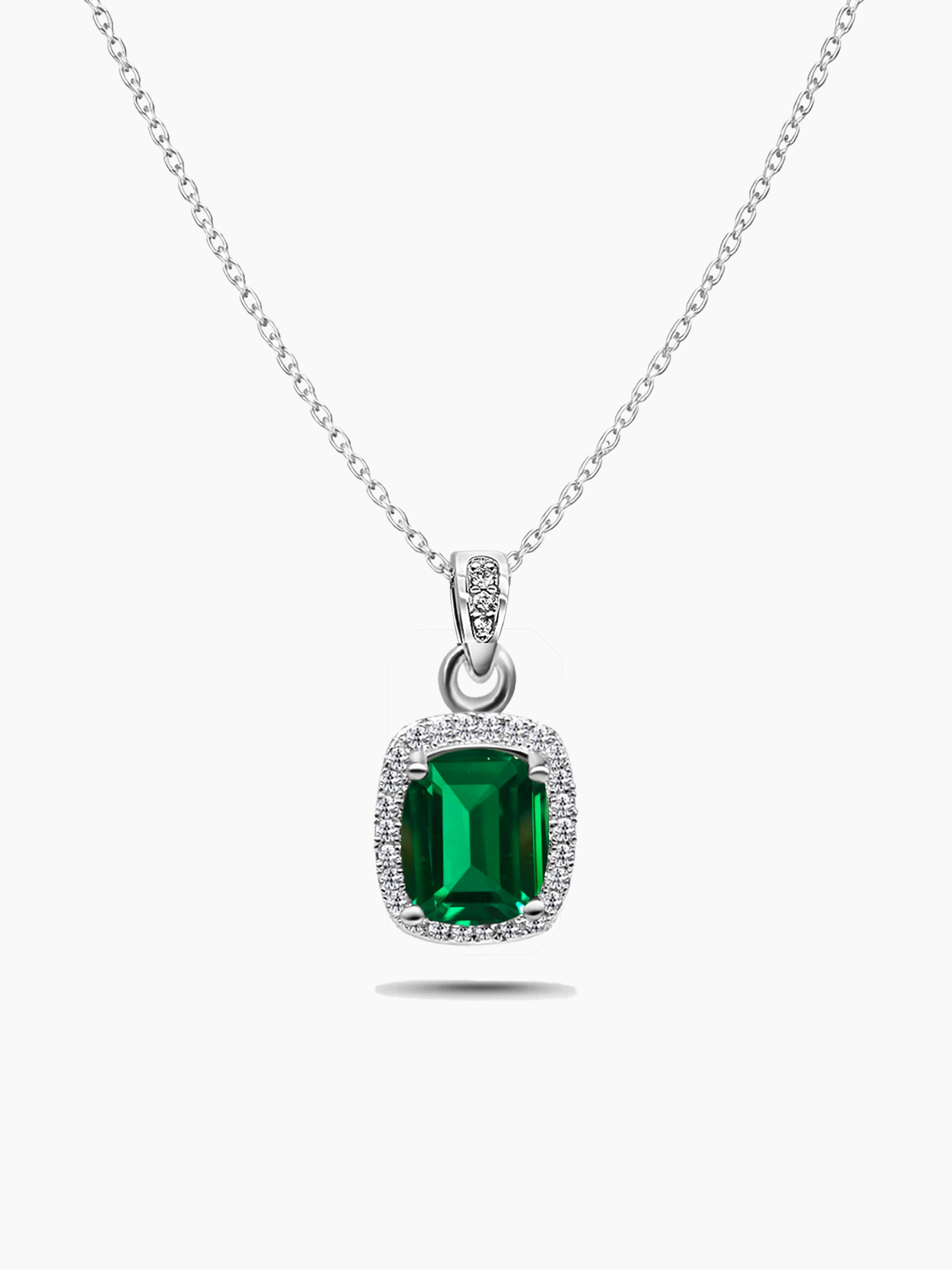 Green Emerald Pendant Necklace 925 Sterling Silver