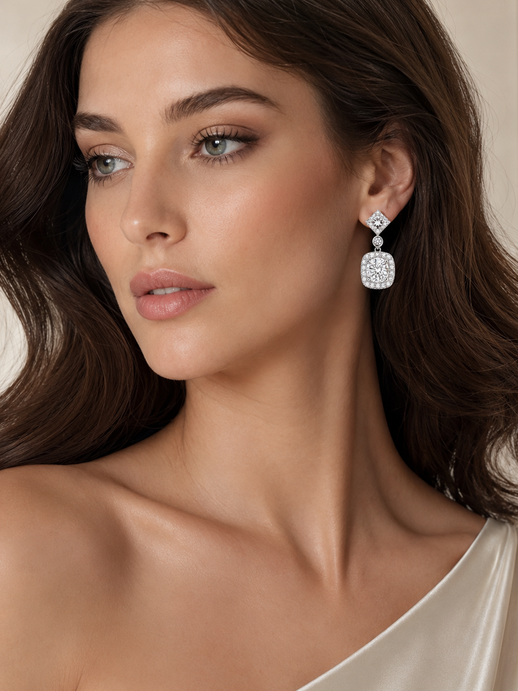 Moissanite Diamond Square Drop Earrings