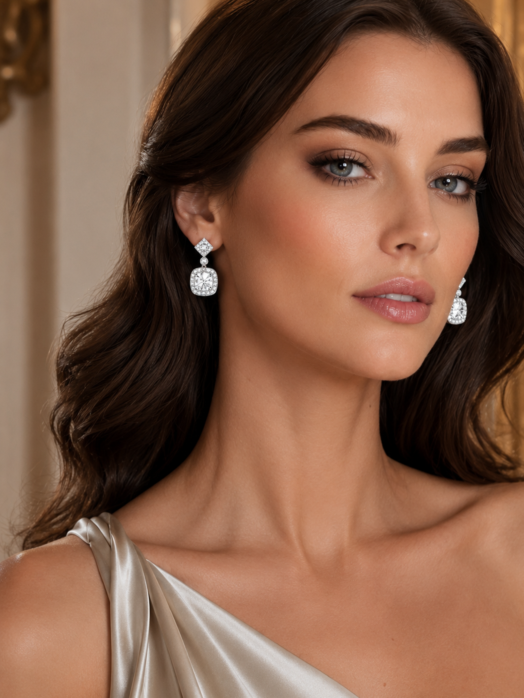 Moissanite Diamond Square Drop Earrings