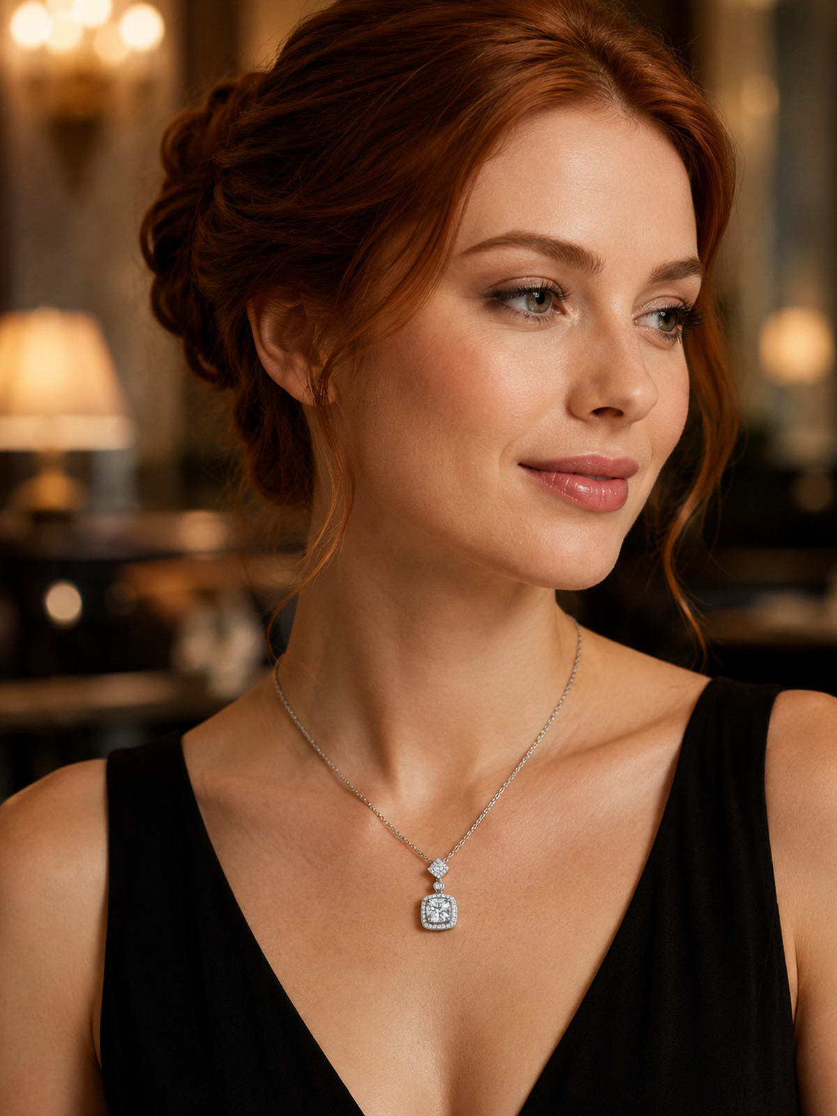 Moissanite Square Drop Pendant Necklace Sterling Silver