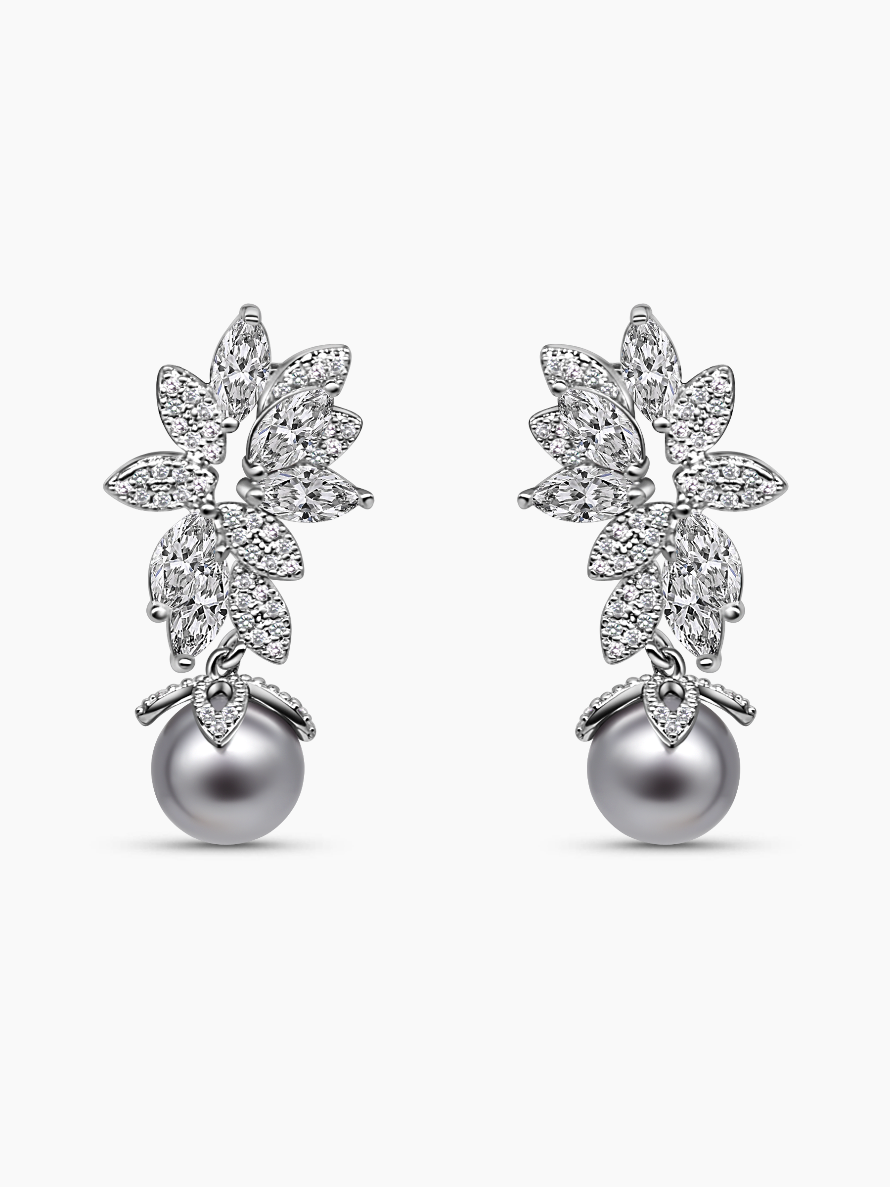 Marquise Grey Pearl Drop Earrings for Women