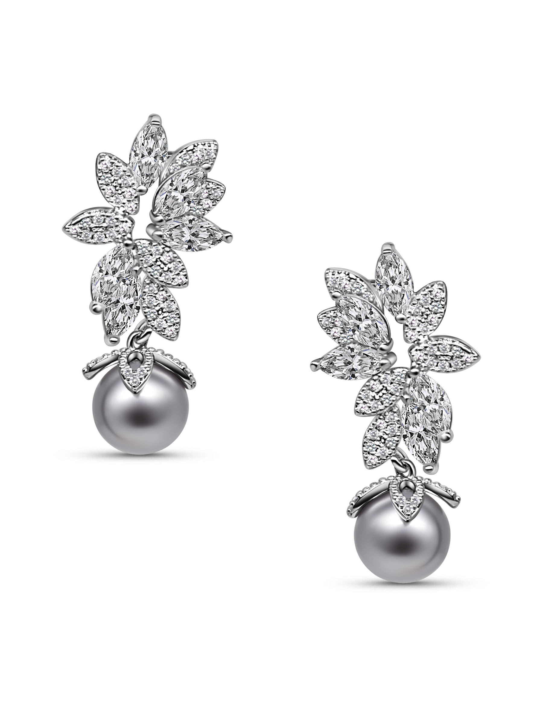 Marquise Grey Pearl Drop Earrings for Women