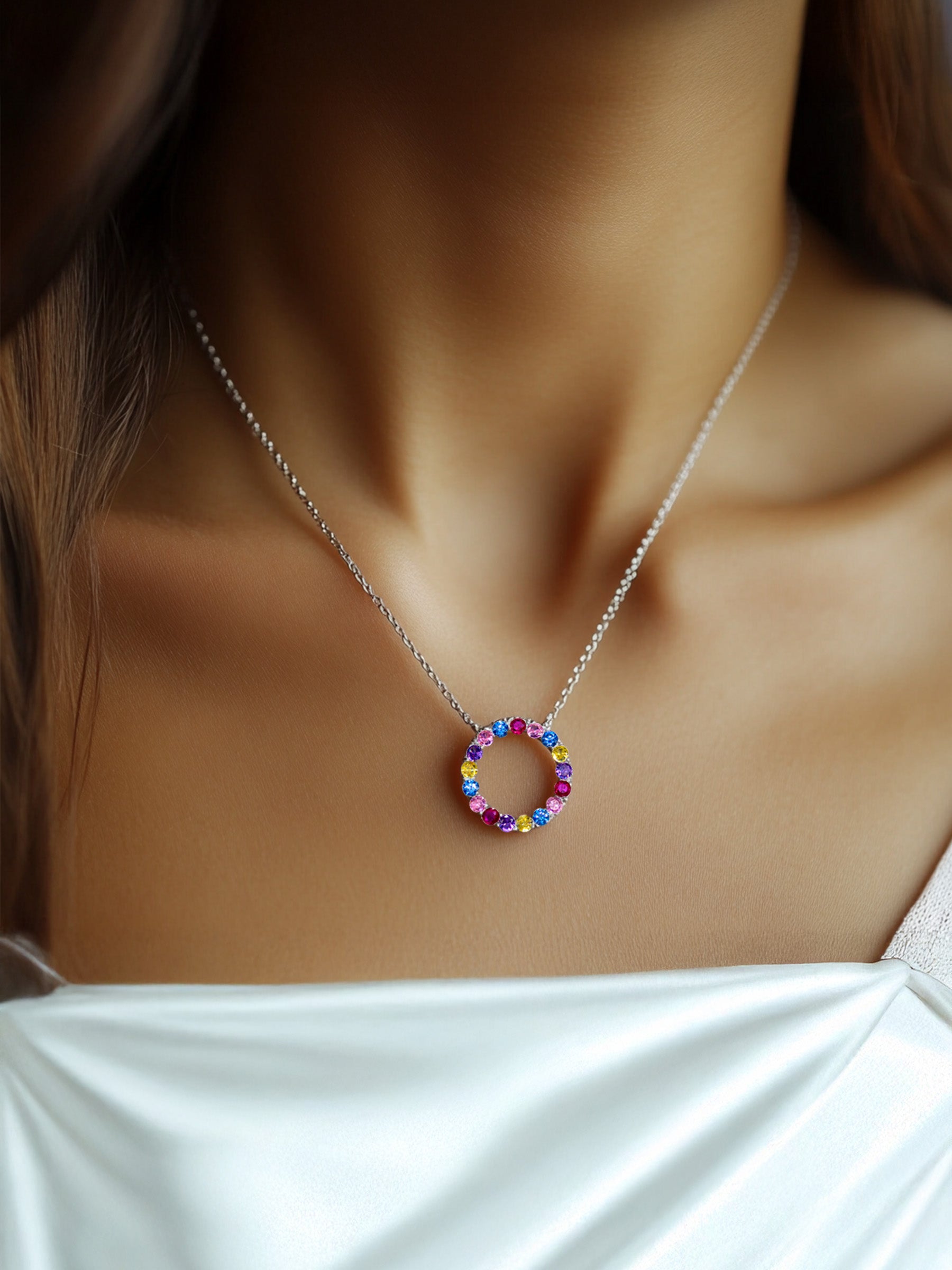 Multicoloured Rainbow Sapphires 925 Sterling Silver Necklace for Women