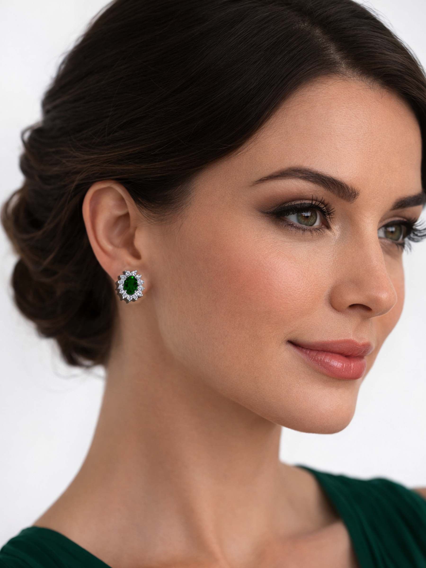 Green Emerald Oval Stud Earrings