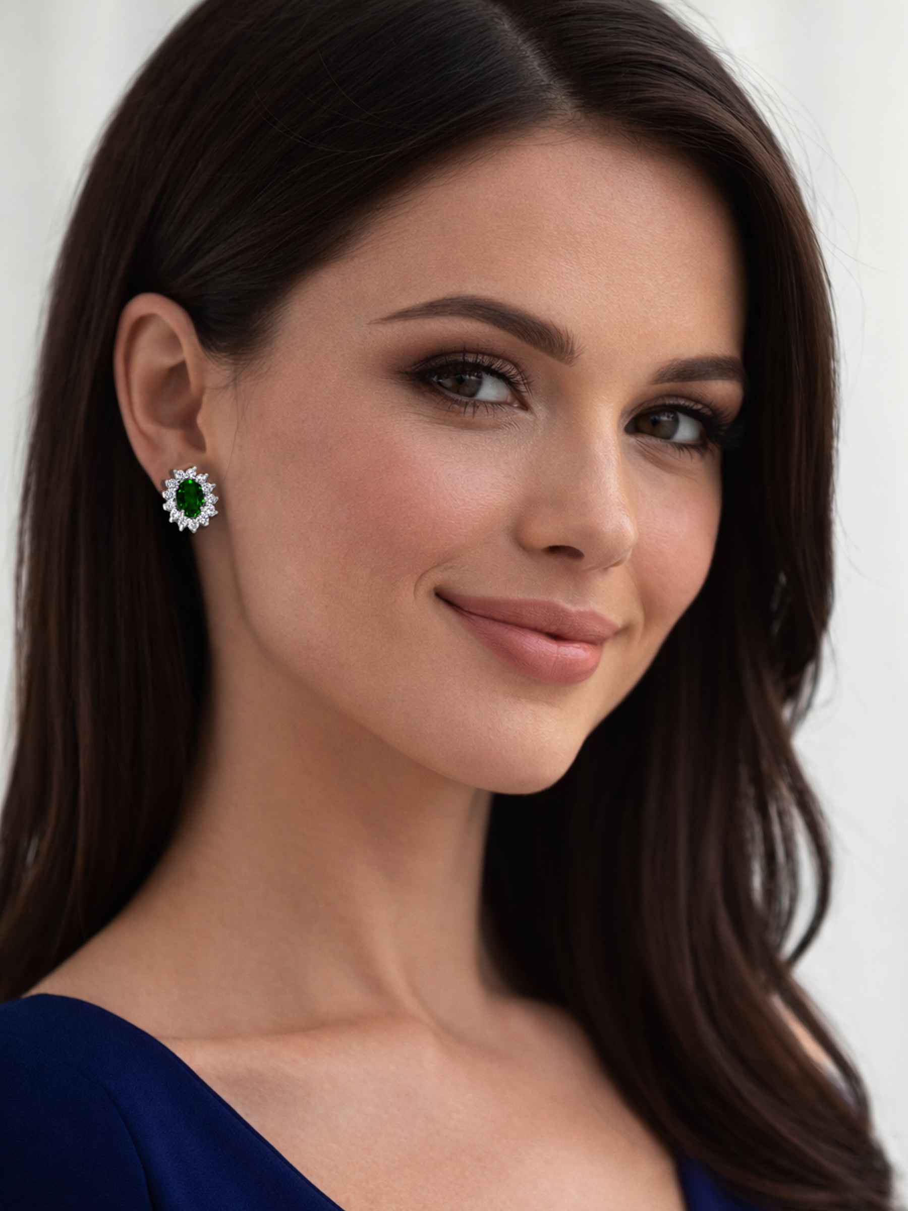 Green Emerald Oval Stud Earrings