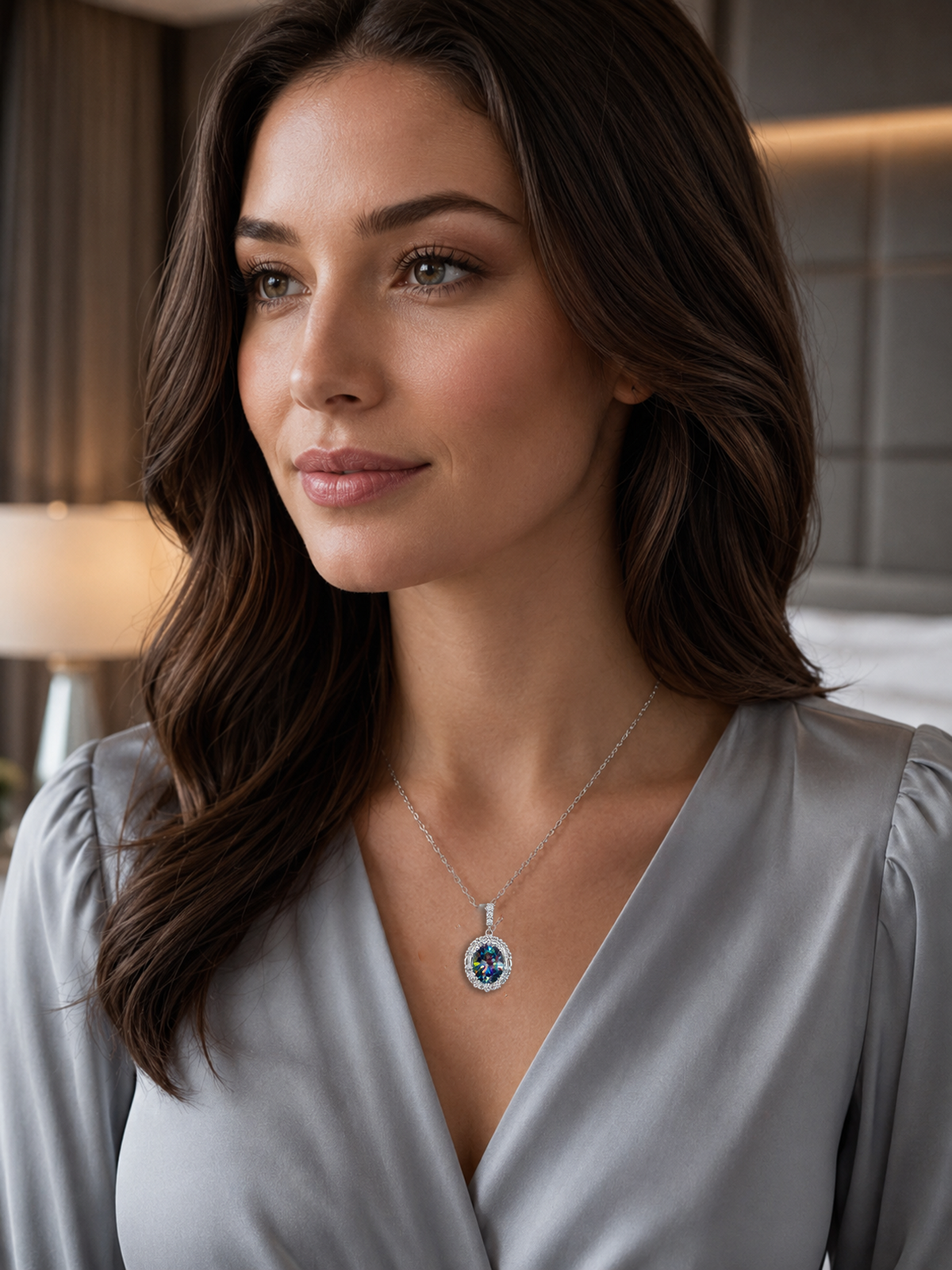 2Ct Rainbow Blue Sapphire Moissanite Oval Halo Pendant Necklace