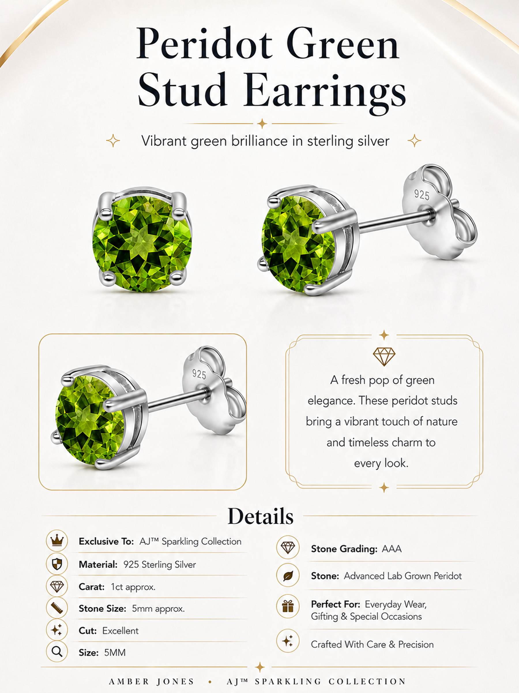 Peridot Green Stud Earrings 925 Sterling Silver
