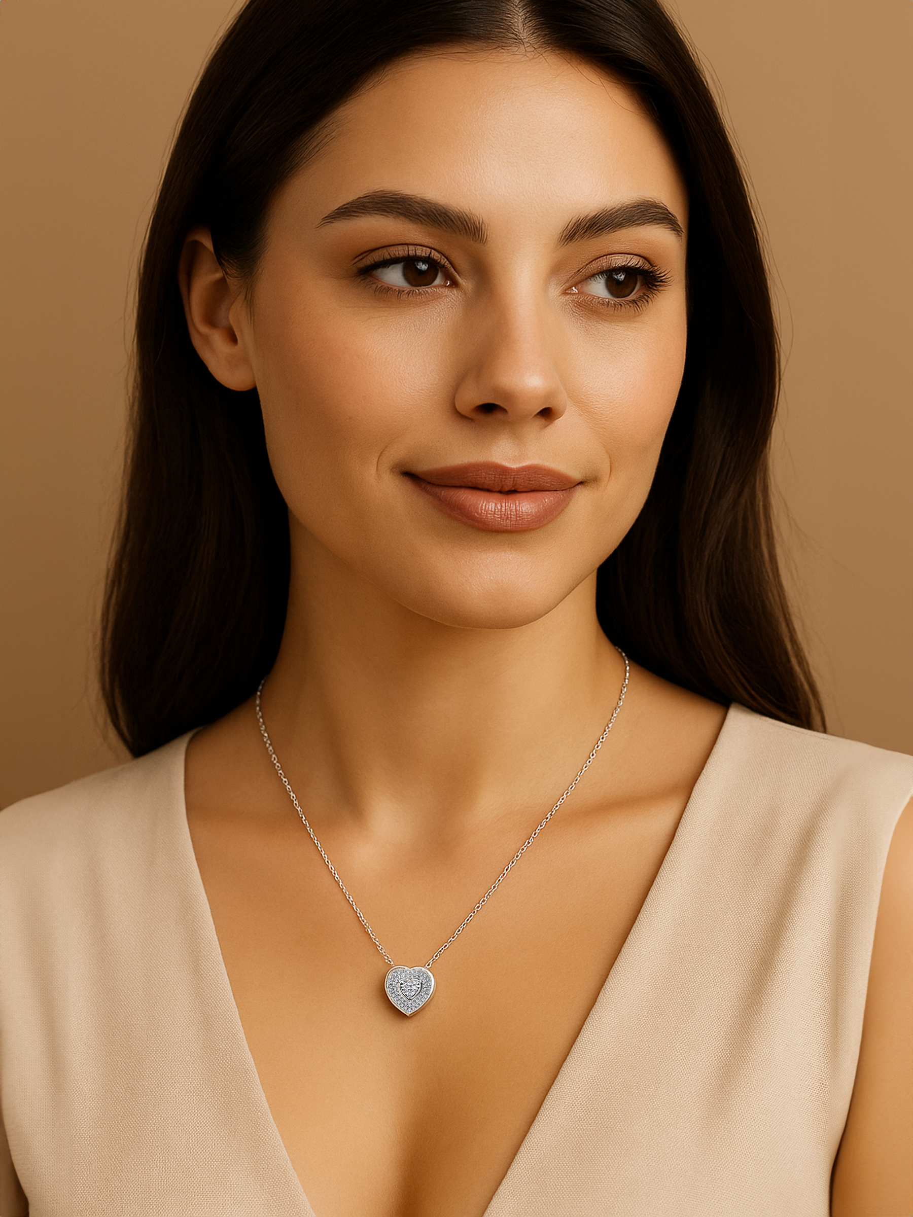 Pave Heart White Sapphire Necklace