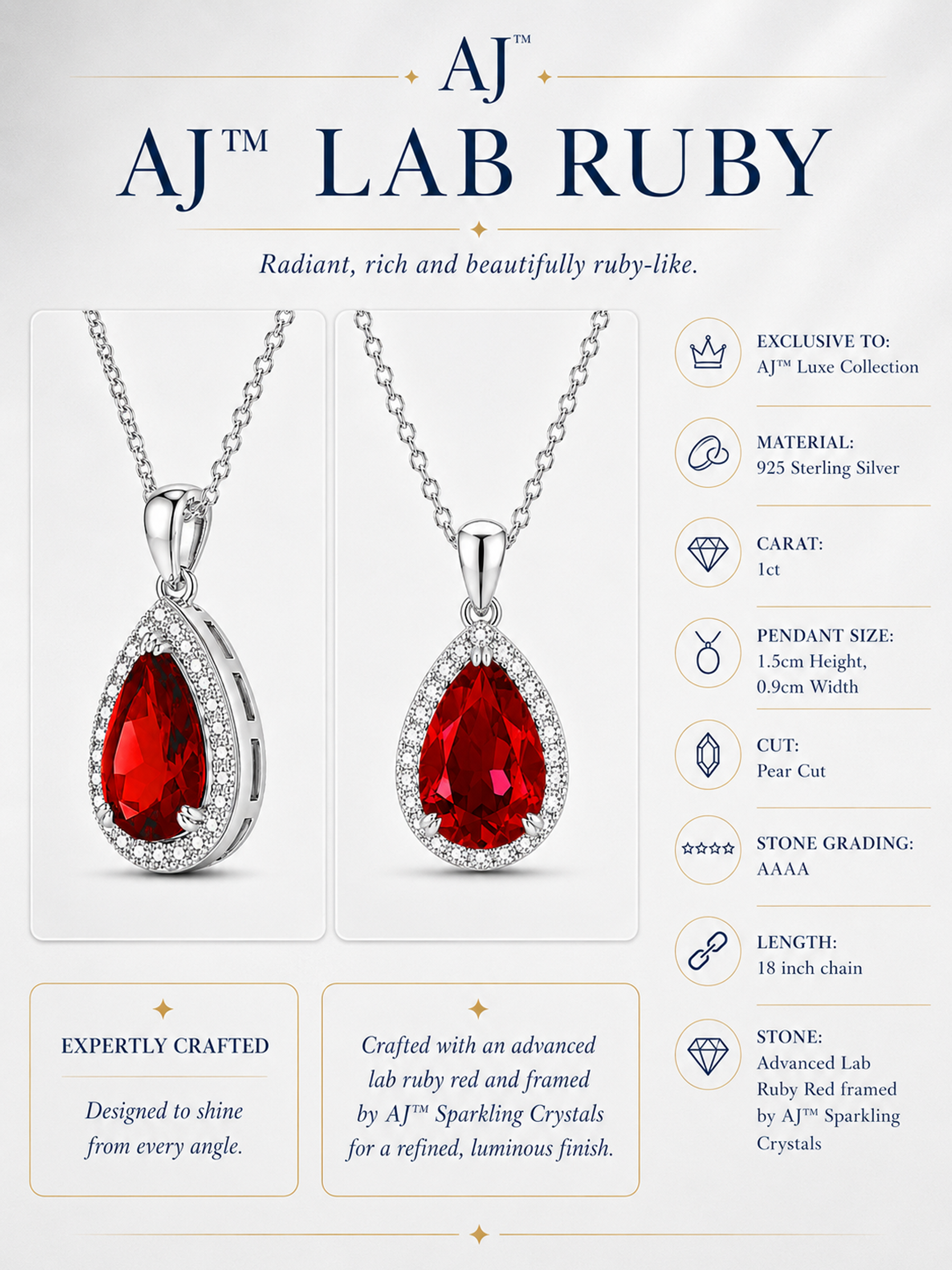 1Ct Lab Ruby Pear Cut Pendant Necklace