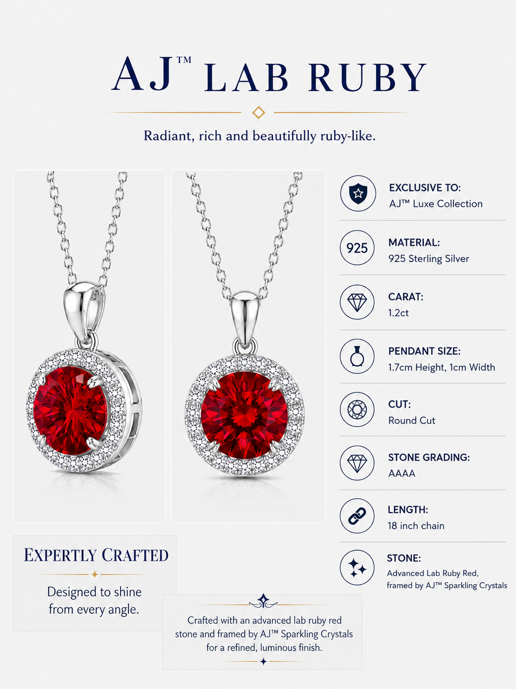 1.2Ct Lab Ruby Round Cut Pendant Necklace