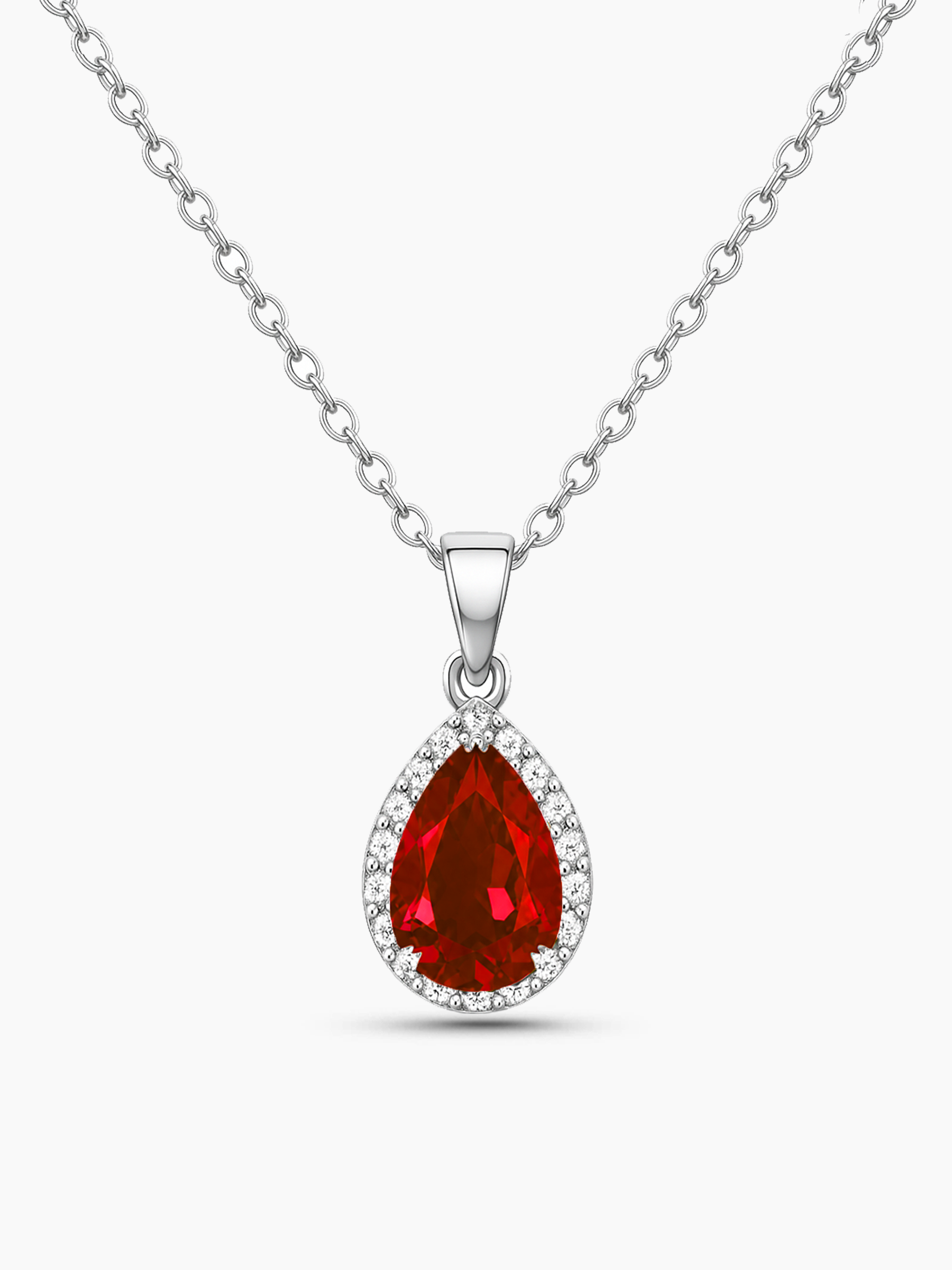 1Ct Lab Ruby Pear Cut Pendant Necklace