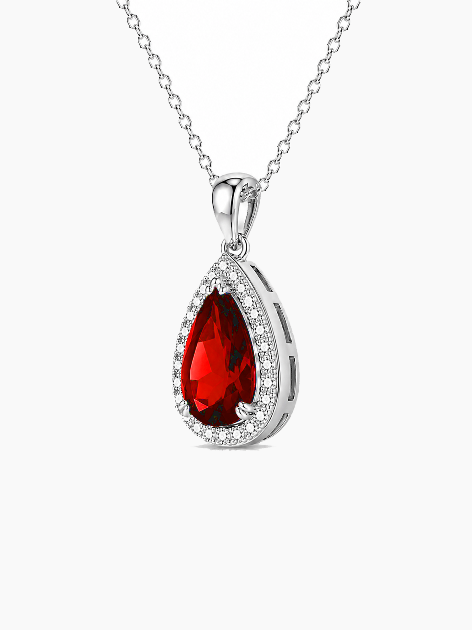 1Ct Lab Ruby Pear Cut Pendant Necklace