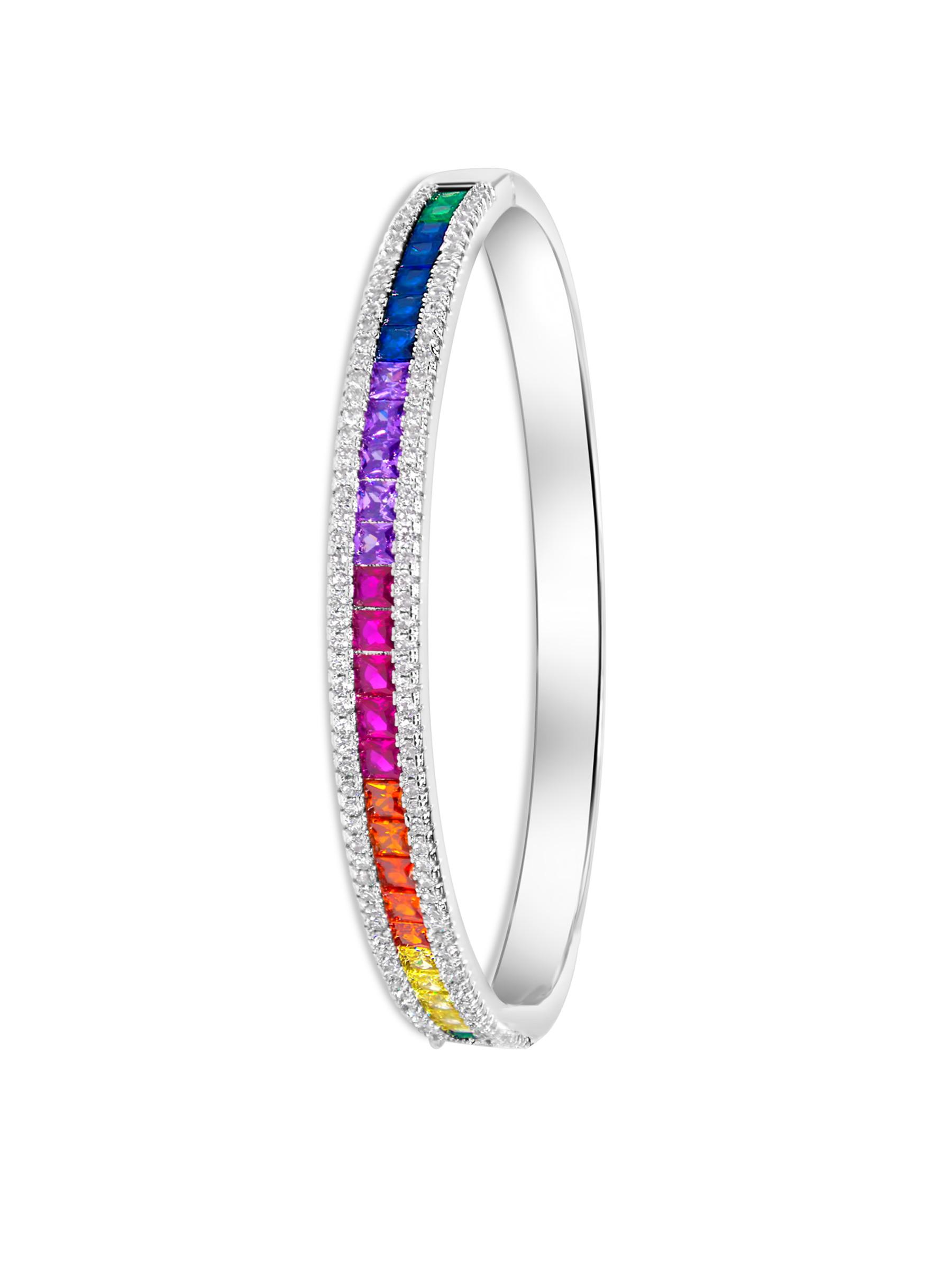 Rainbow Multicoloured Cuff Bracelet Platinum Tone Plated