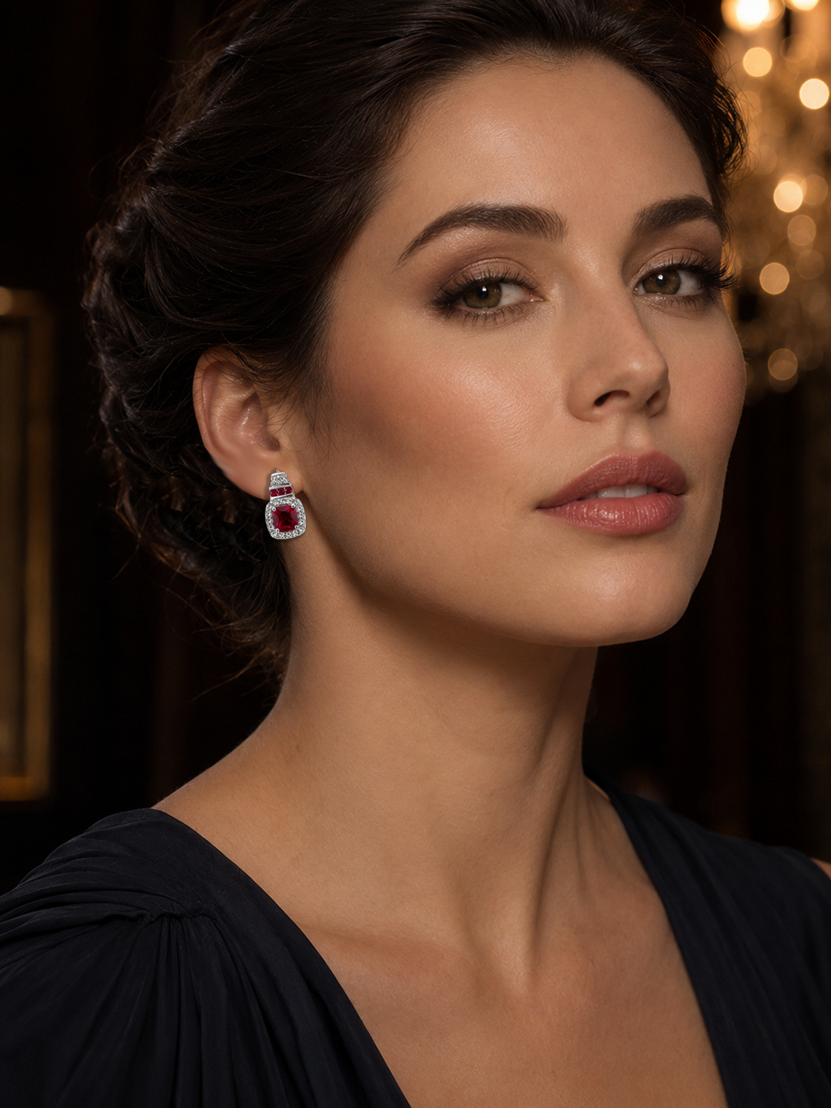 Ruby Red Cushion Cut Halo Stud Earrings